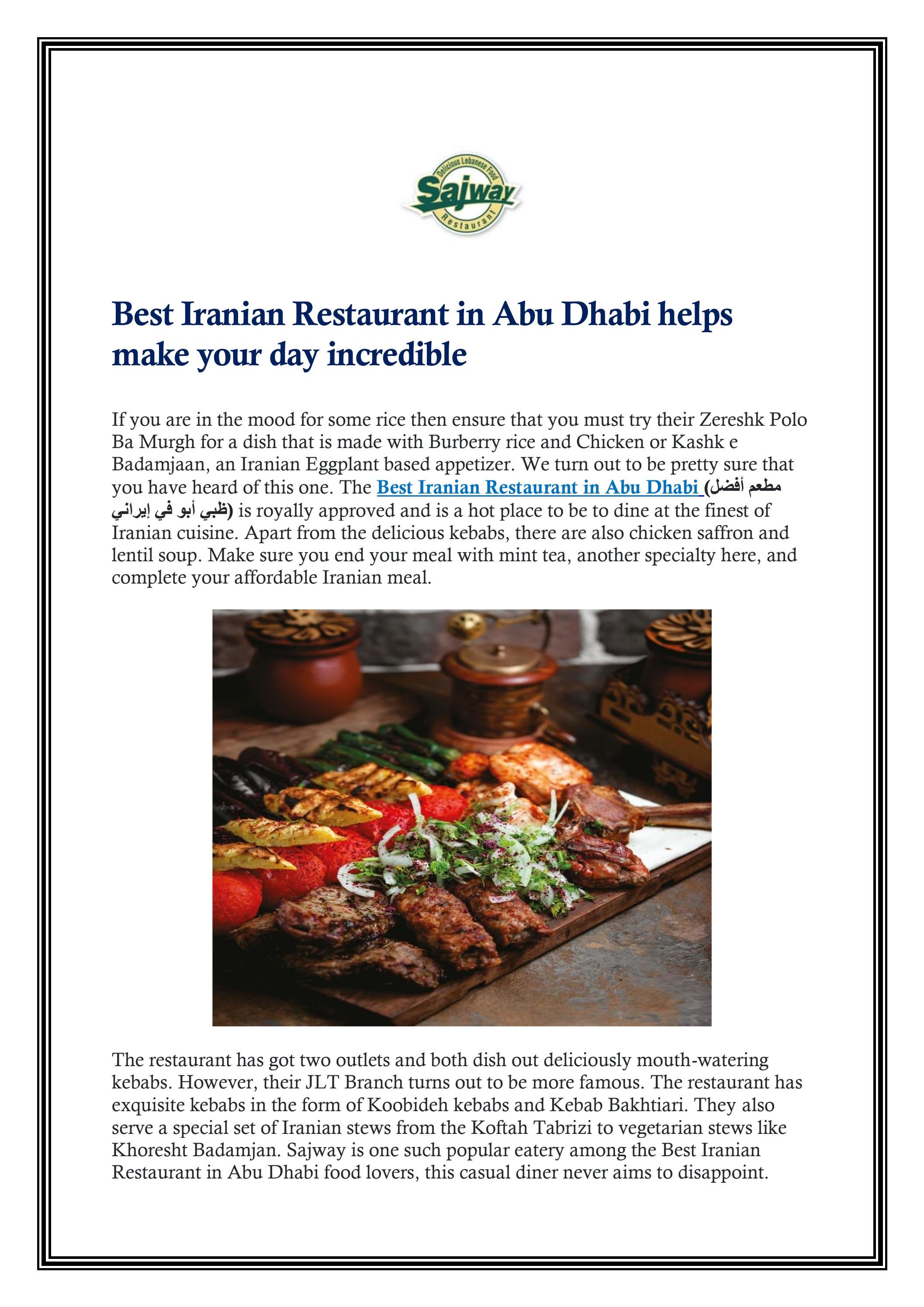 Best Iranian Restaurant in Abu Dhabi helps make yo