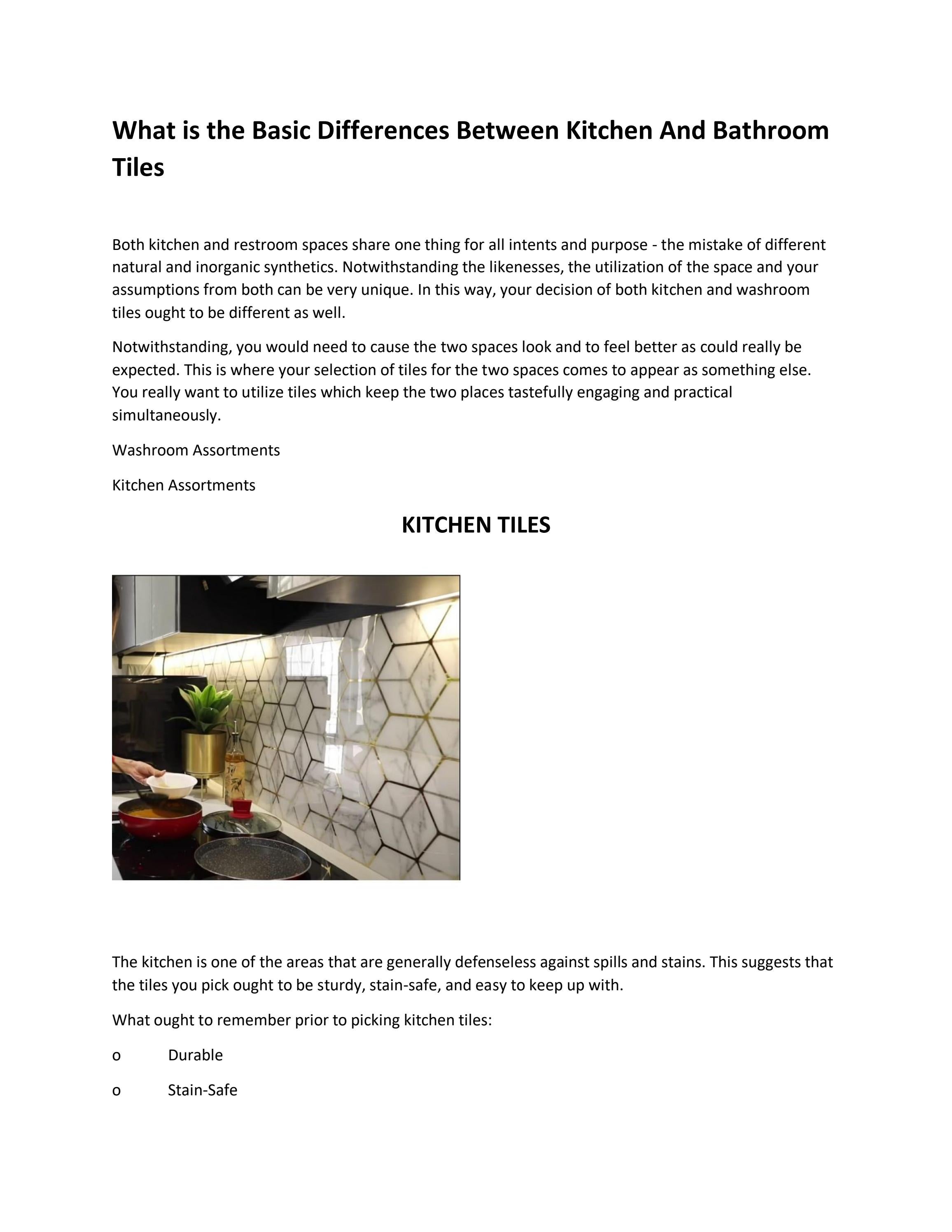 What is the Basic Differences Between Kitchen And Bathroom Tiles by H