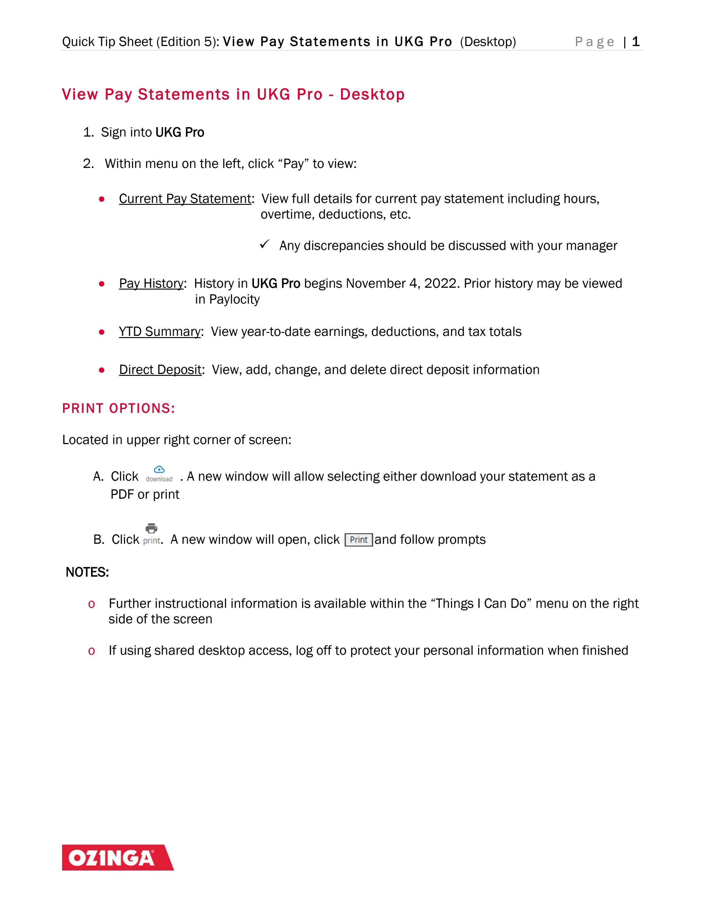 Quick Tips - View Pay Statement (Desktop) by ozinga_1928 - Issuu