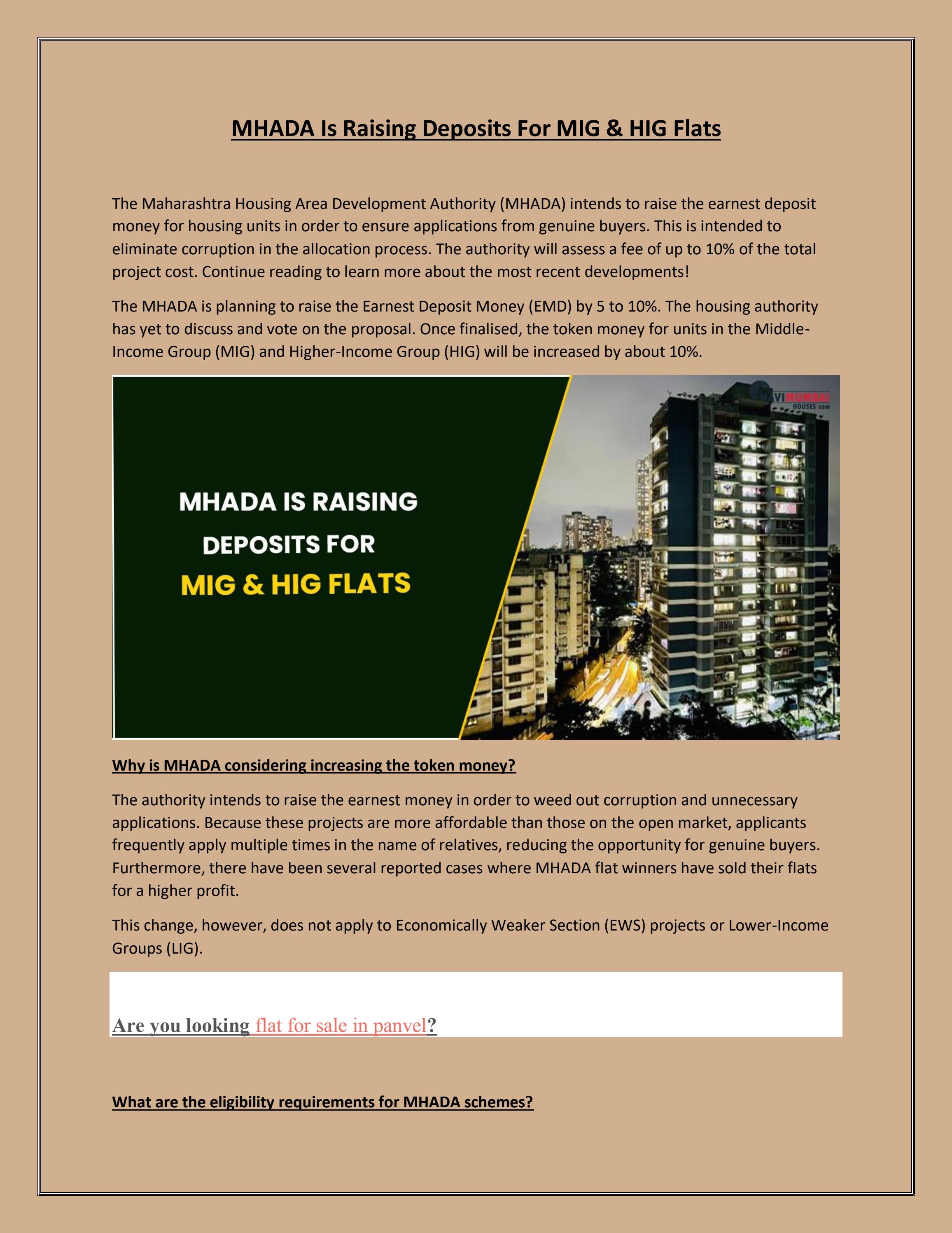 MHADA Is Raising Deposits For MIG HIG Flats By NHMhouses Issuu