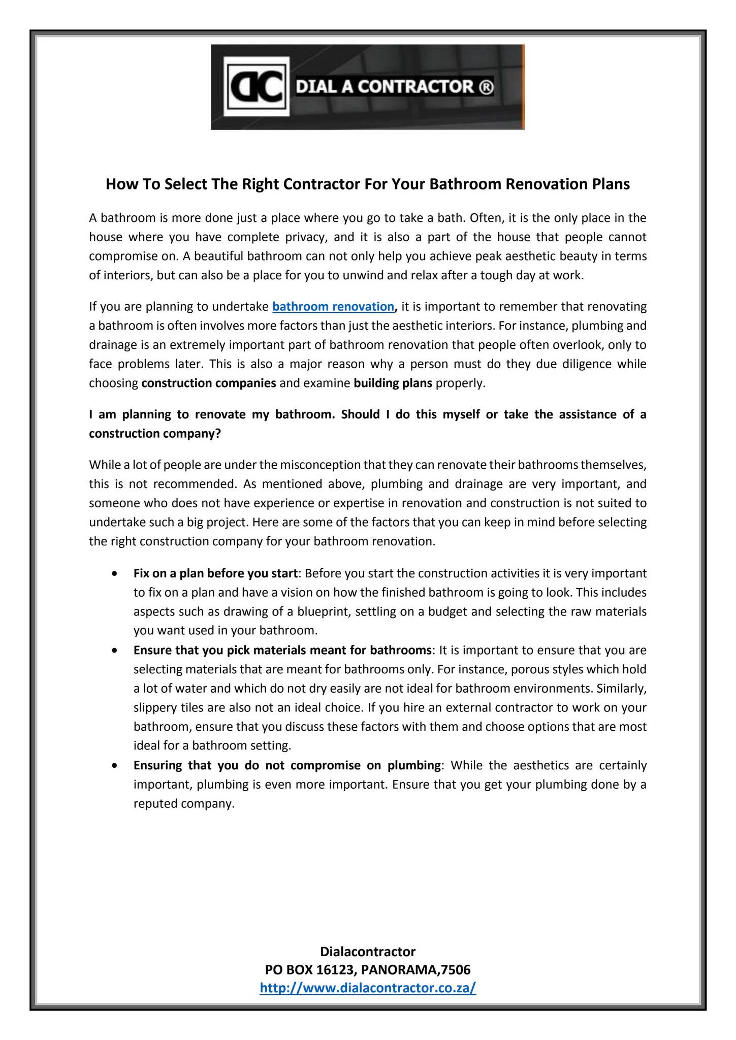 How To Select The Right Contractor For Your Bathroom Renovation Plans ...
