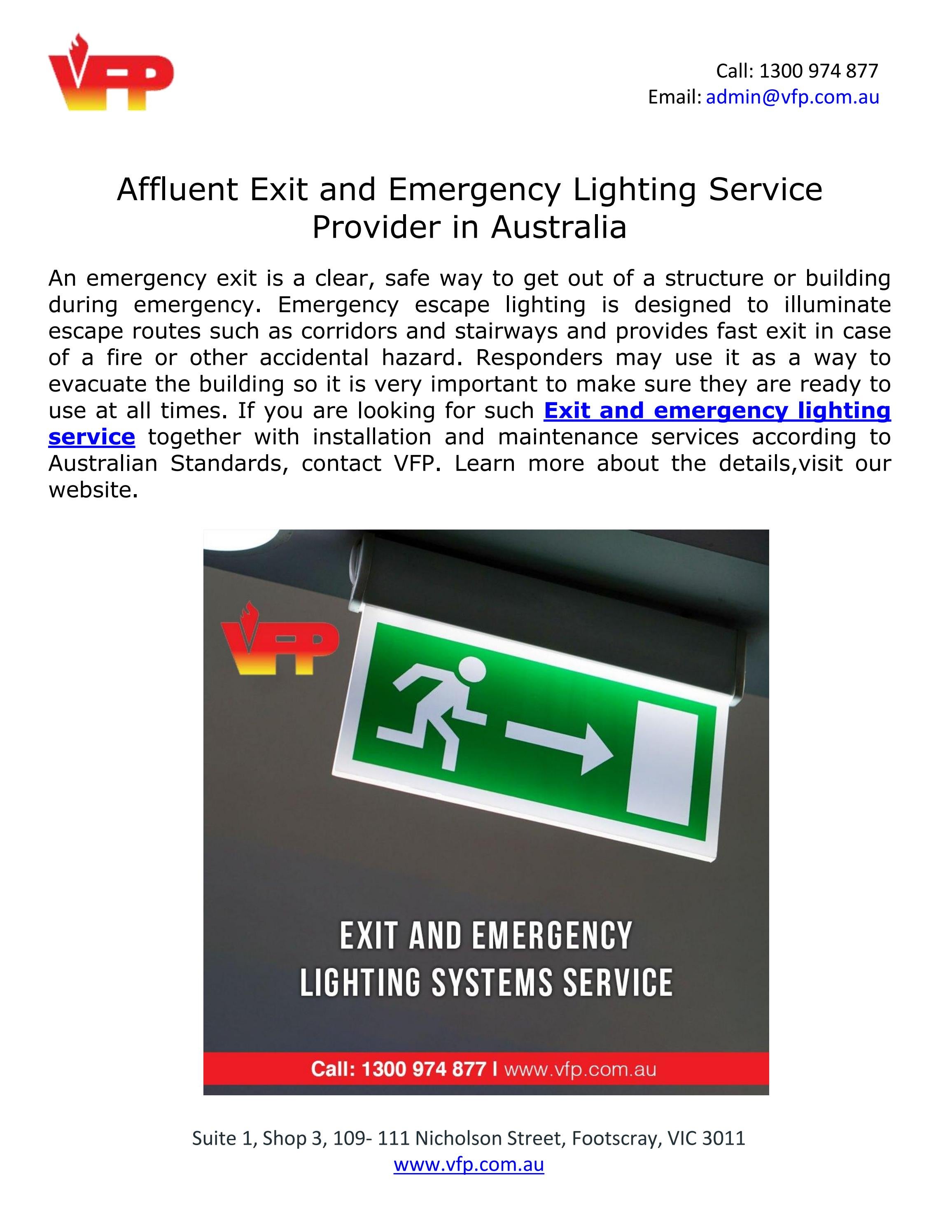 Affluent Exit and Emergency Lighting Service Provider in Australia by