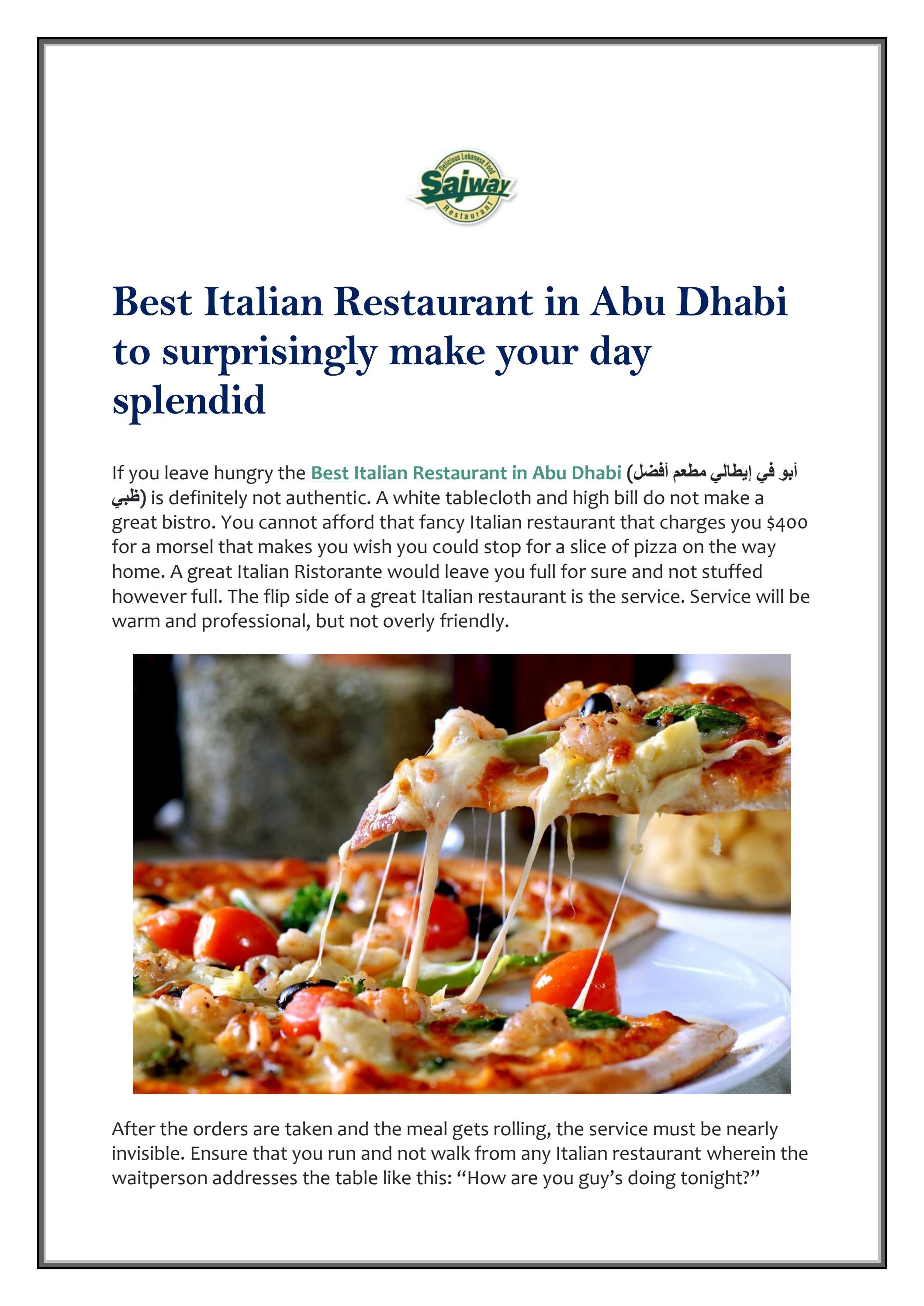 Best Italian Restaurant in Abu Dhabi to surprising