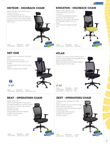 OfficeNationalAfrica Ergonomic Products 家具目录 | 版 1 | Support 办公 第 7 页
