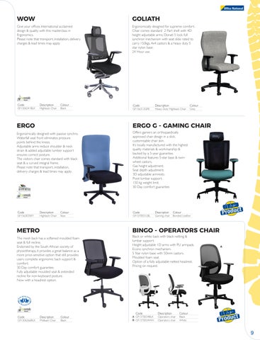 OfficeNationalAfrica Ergonomic Products 家具目录 | 版 1 | Support 办公 第 9 页