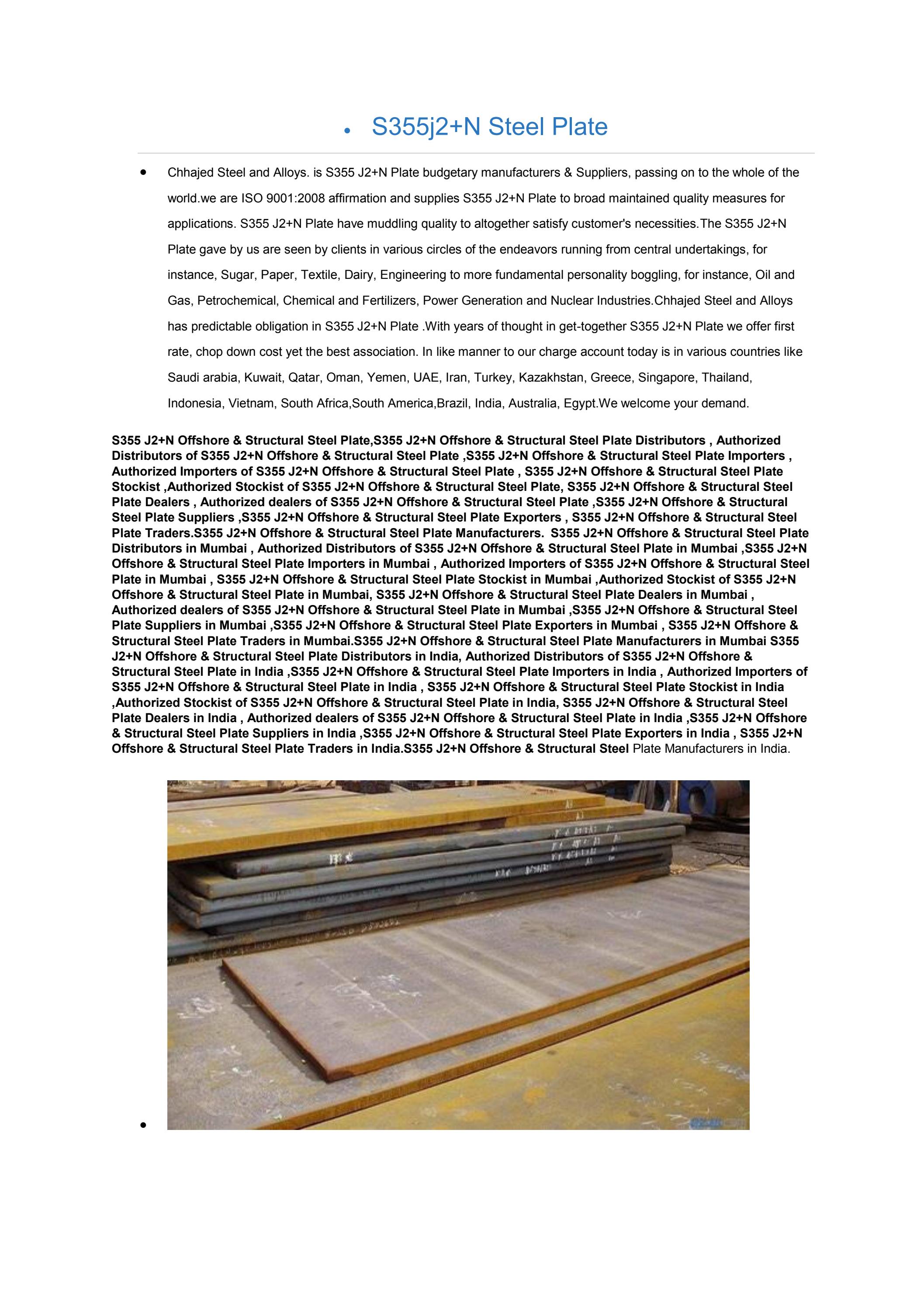 S355 J2+N Offshore & Structural Steel Plate Distributors in India by