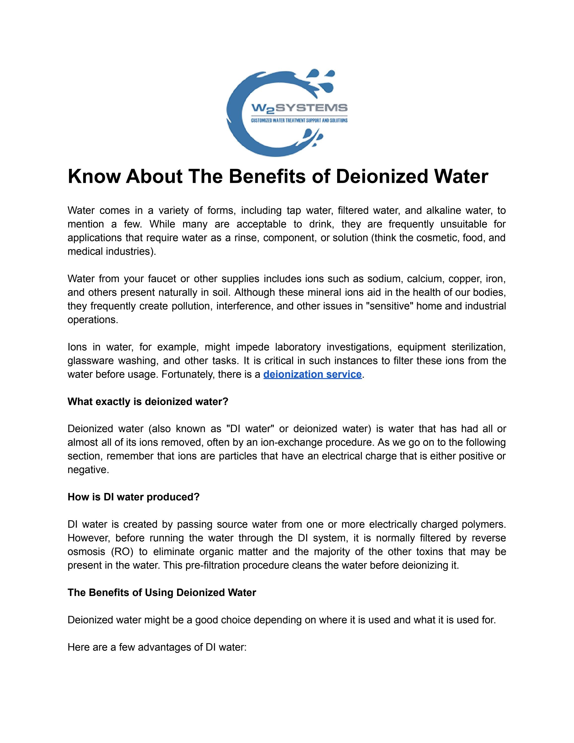 Know About The Benefits of Deionized Water by W2 Systems Issuu