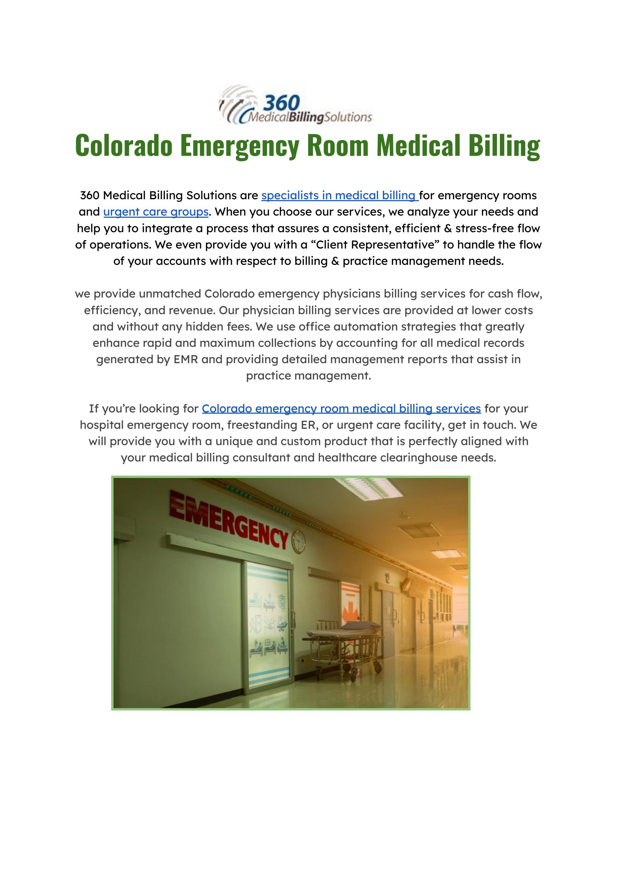 Colorado Emergency Room Medical Billing by 360 Medical Billing