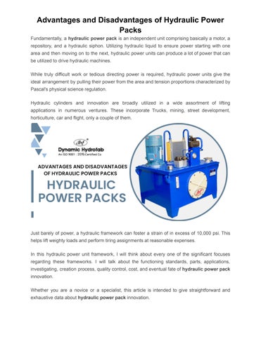 Advantages and Disadvantages of Hydraulic Power Packs by Dynamic
