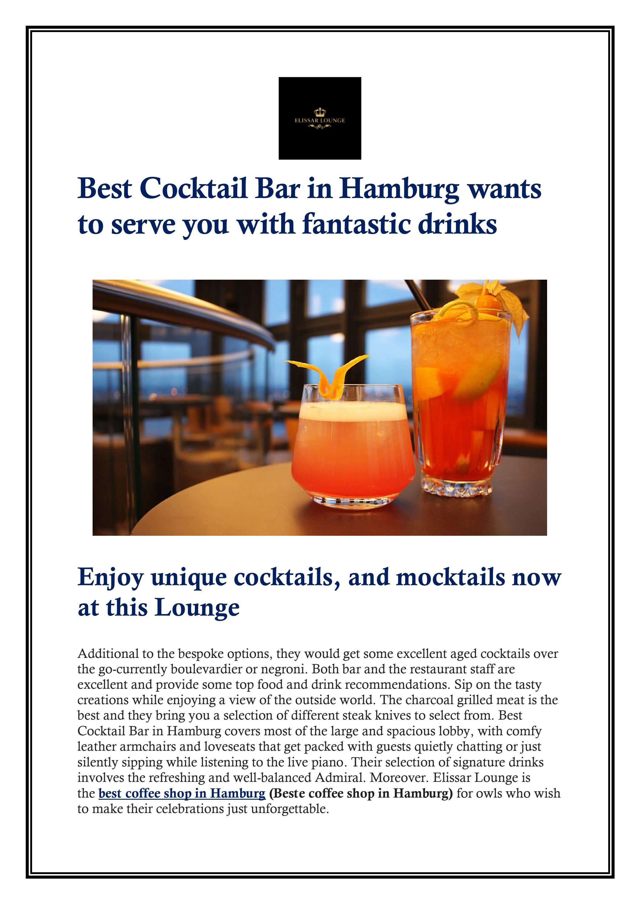Best Cocktail Bar in Hamburg wants to serve you wi