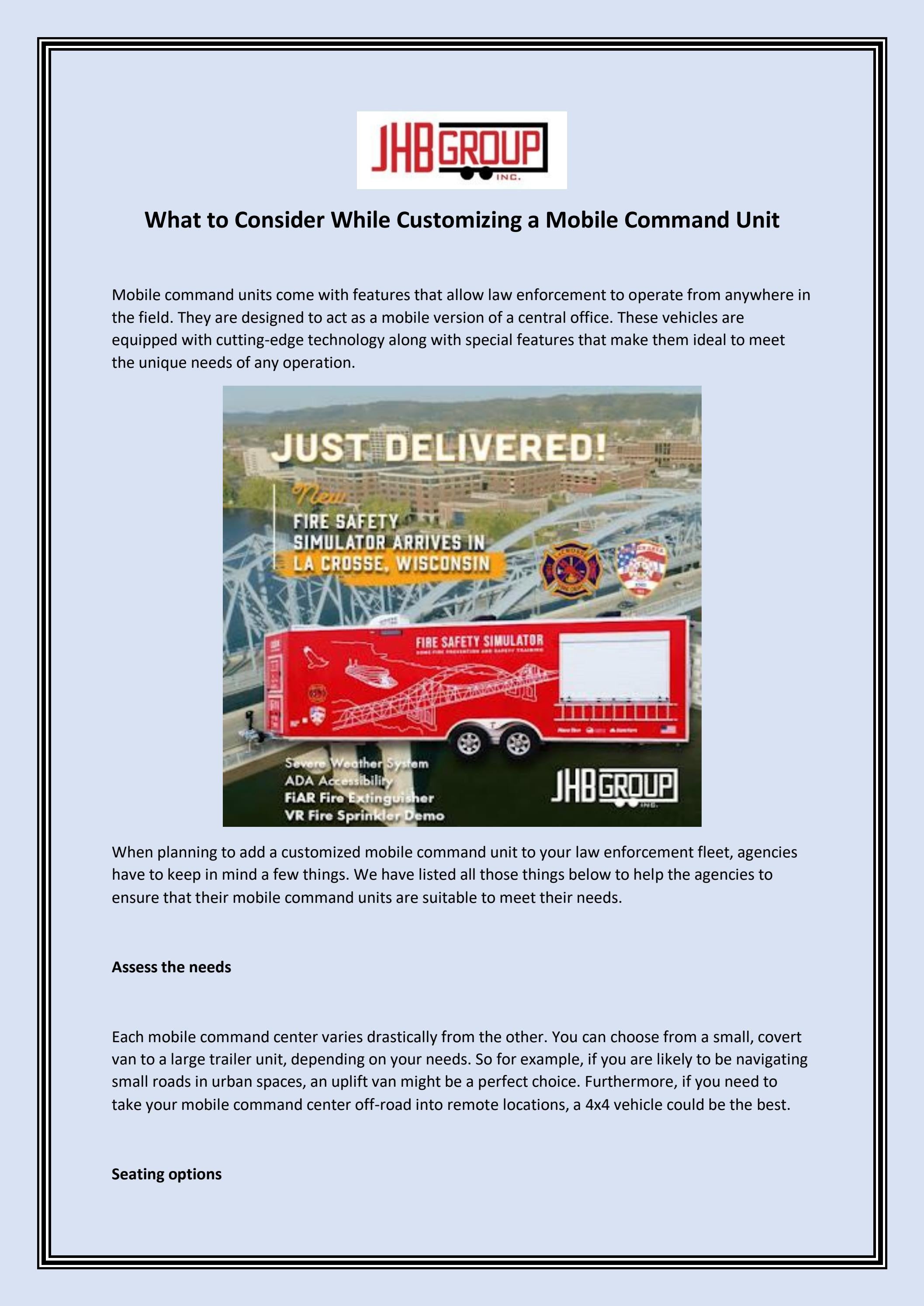 What to Consider While Customizing a Mobile Command Unit by JHB Group