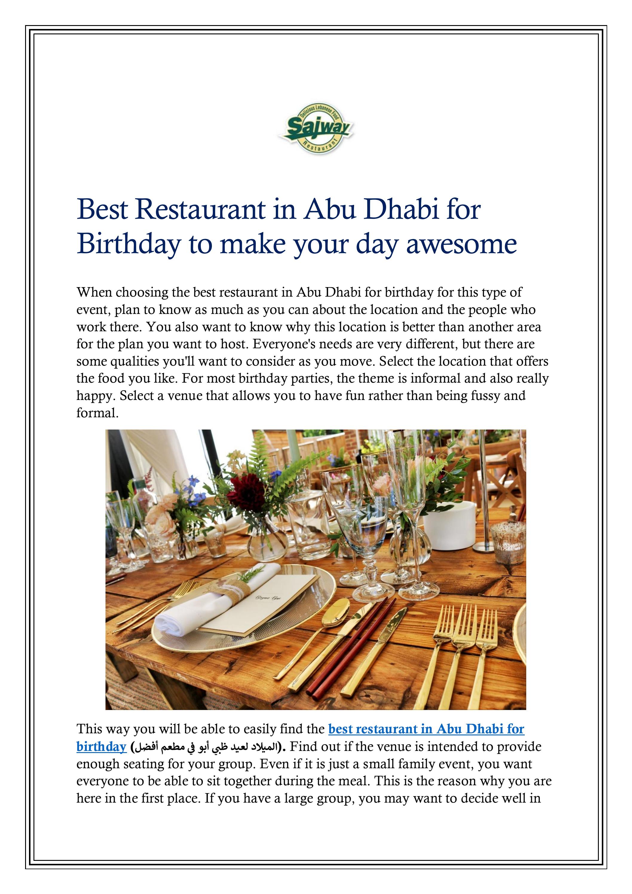 Best Restaurant in Abu Dhabi for Birthday to make 