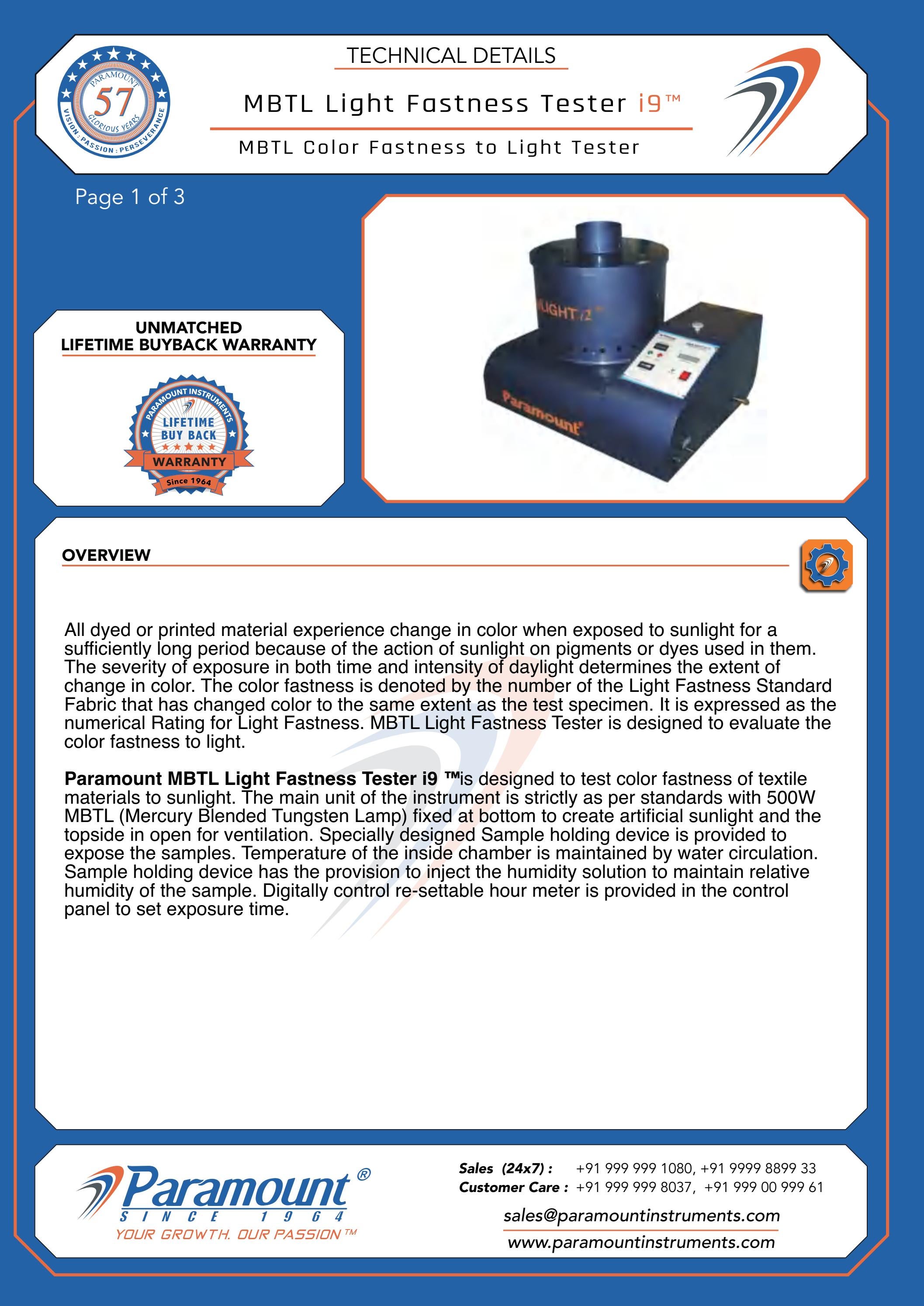 MBTL Light Fastness Tester i9 by Paramount Instruments Issuu