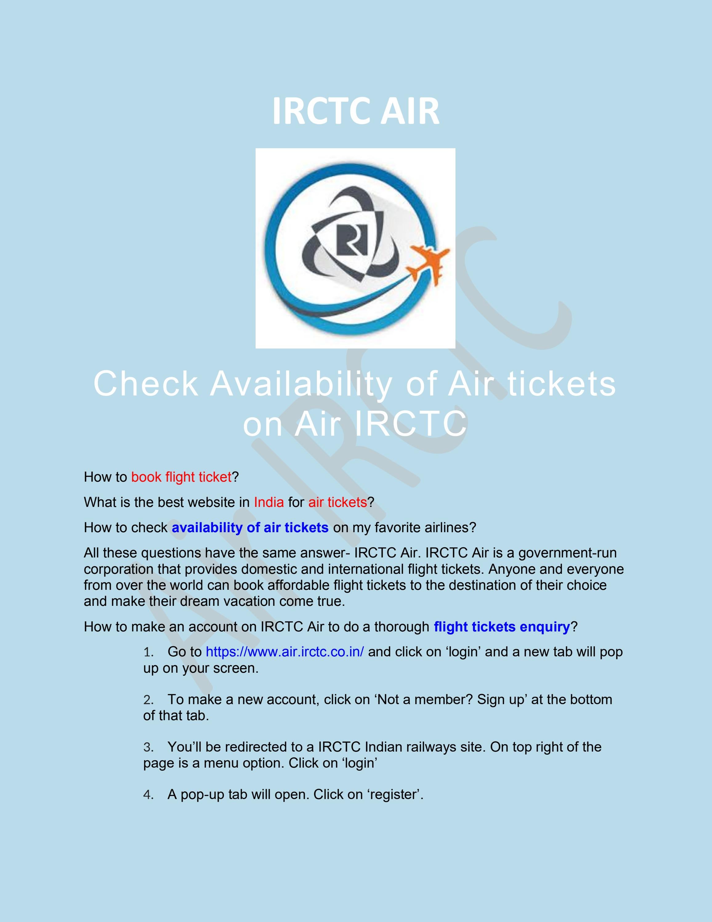 Check Availability of Air tickets on Air IRCTC by airflight.irctc Issuu