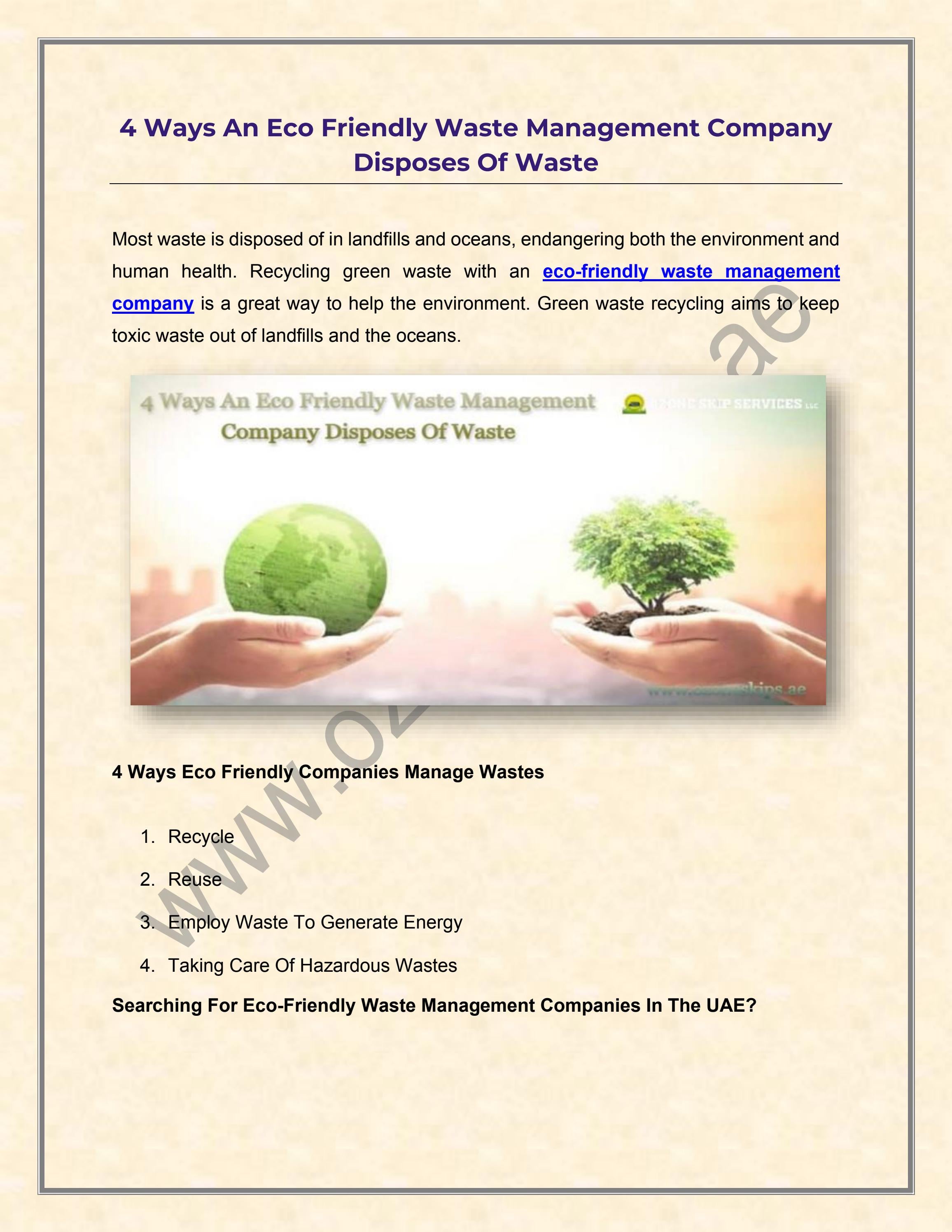 4 Ways An Eco Friendly Waste Management Company Disposes Of Waste by