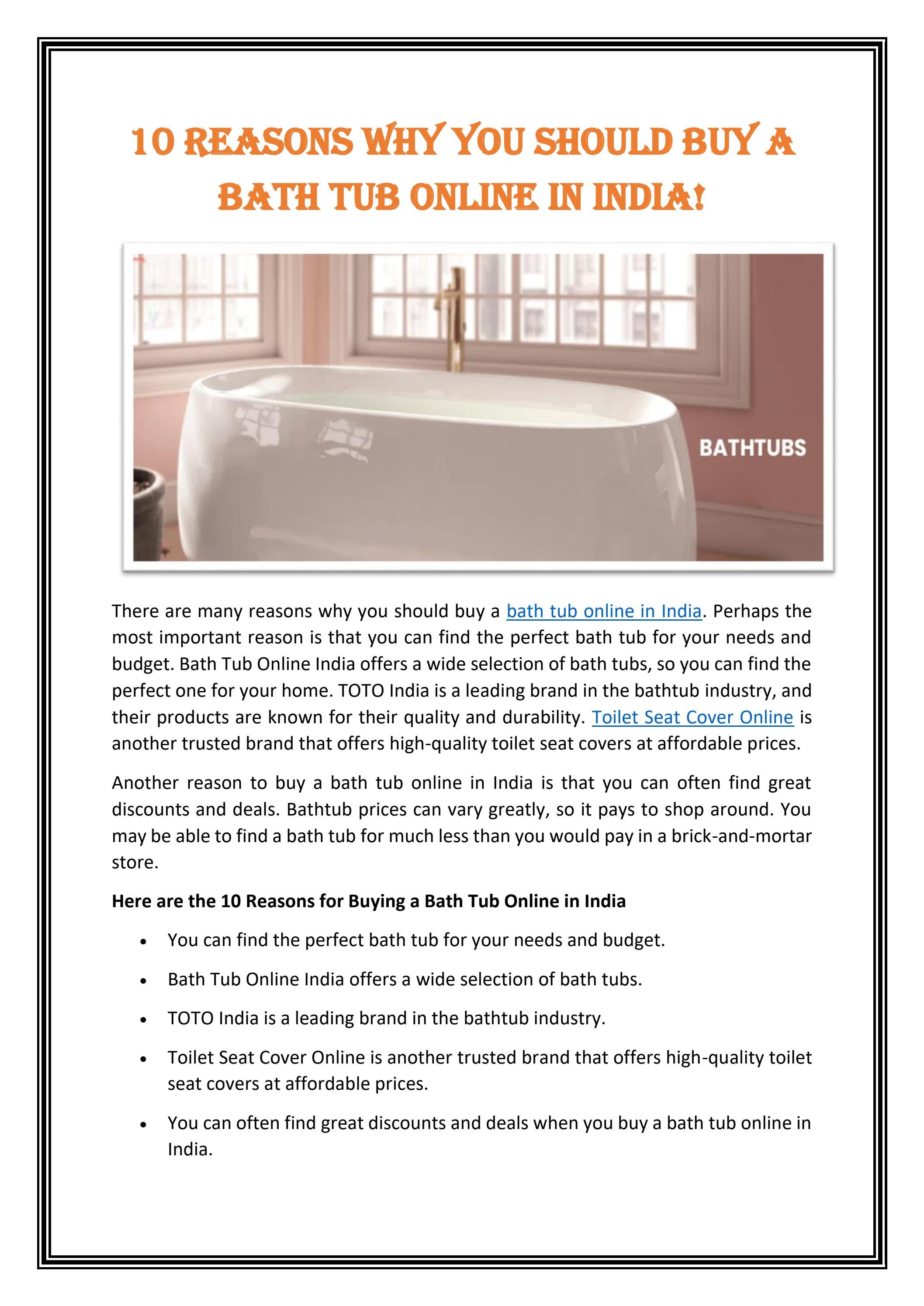 10 Reasons Why You Should Buy a Bath Tub Online in India by totoindia