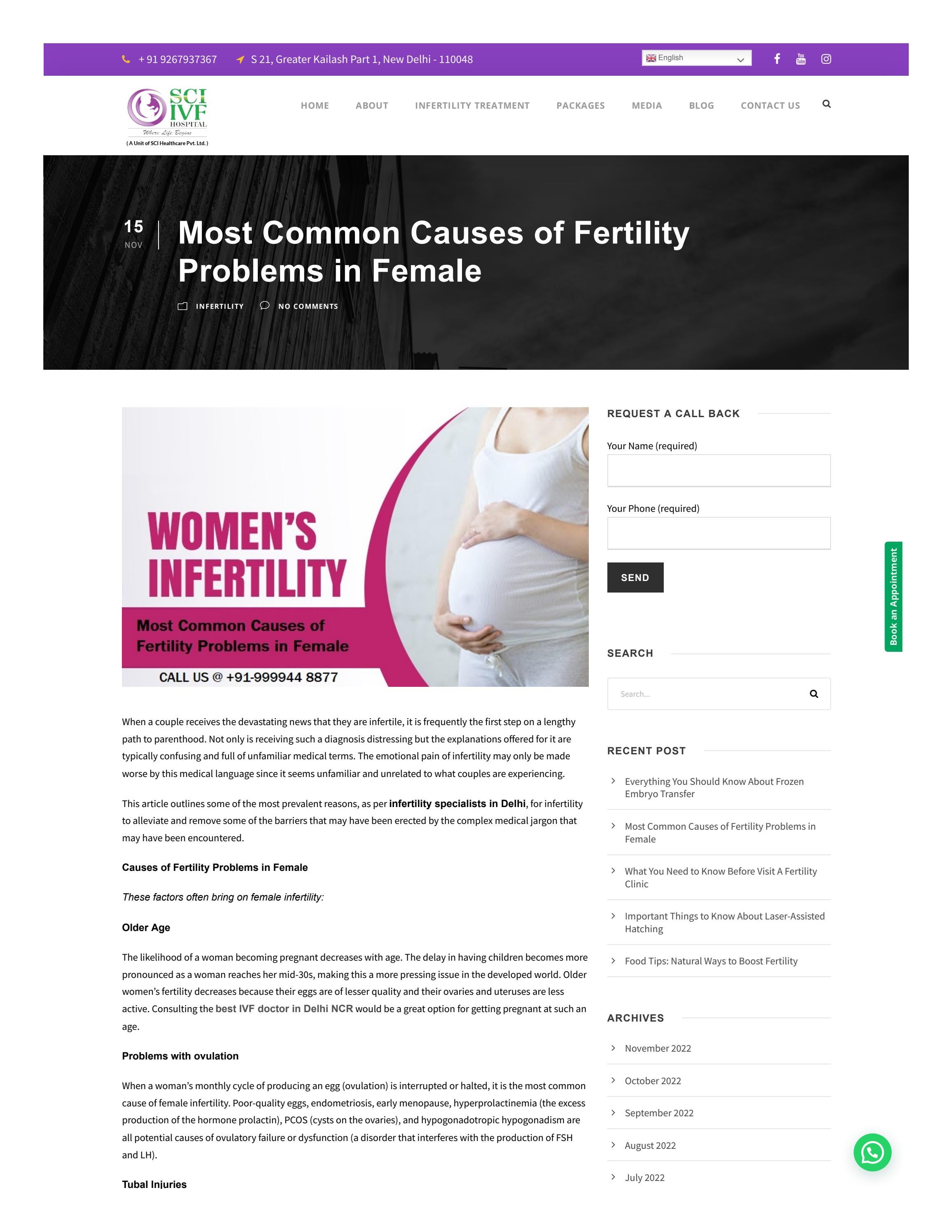 Most Common Causes of Fertility Problems in Female by SCI IVF Hospital