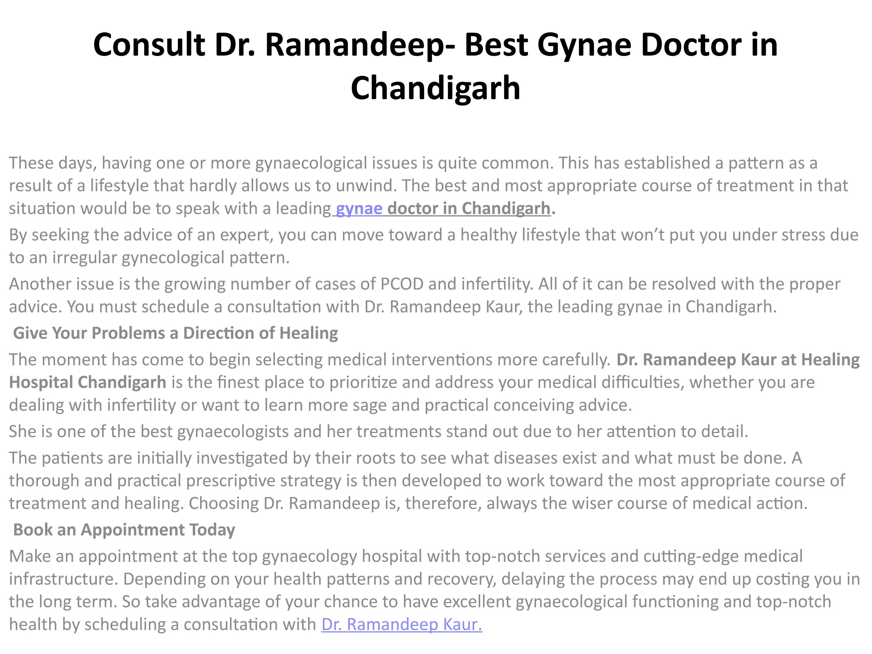 Consult Dr. Ramandeep Best Gynae Doctor in Chandigarh by Lovina Kapoor