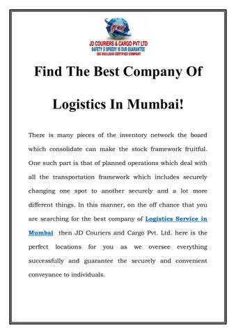 Logistics Service in Mumbai Call-9870813466 by JD Couriers & Cargo - Issuu