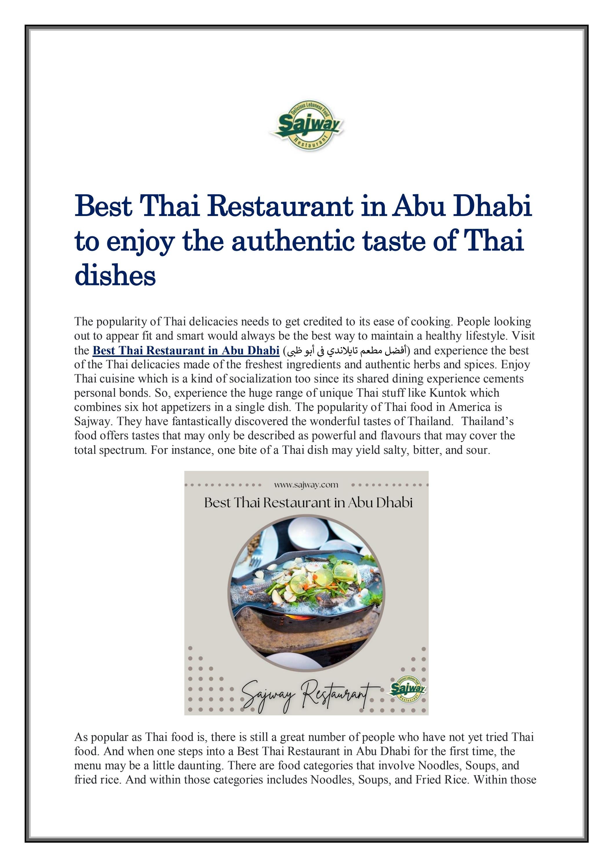 Best Thai Restaurant in Abu Dhabi to enjoy the aut