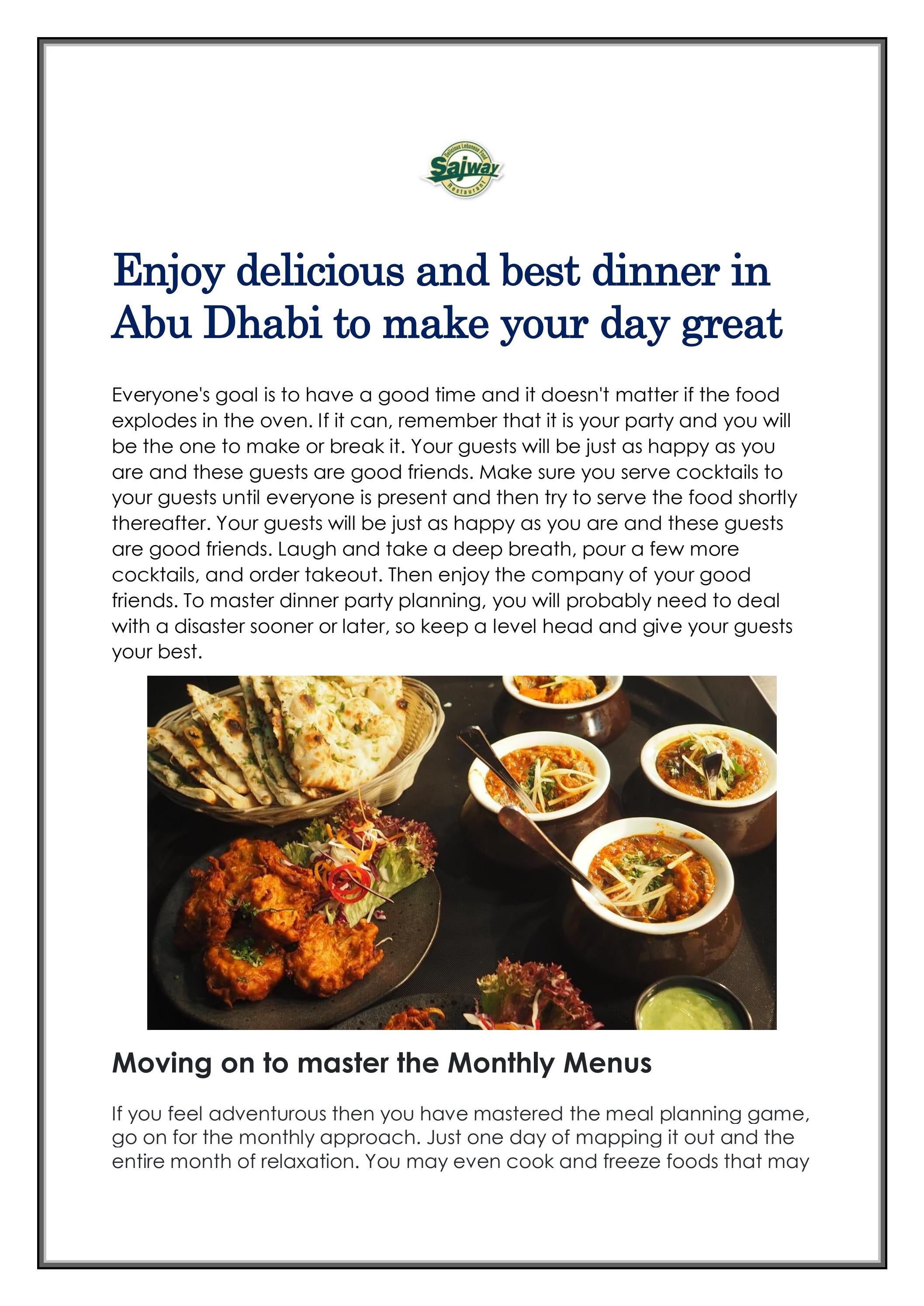 Enjoy delicious and best dinner in Abu Dhabi to ma