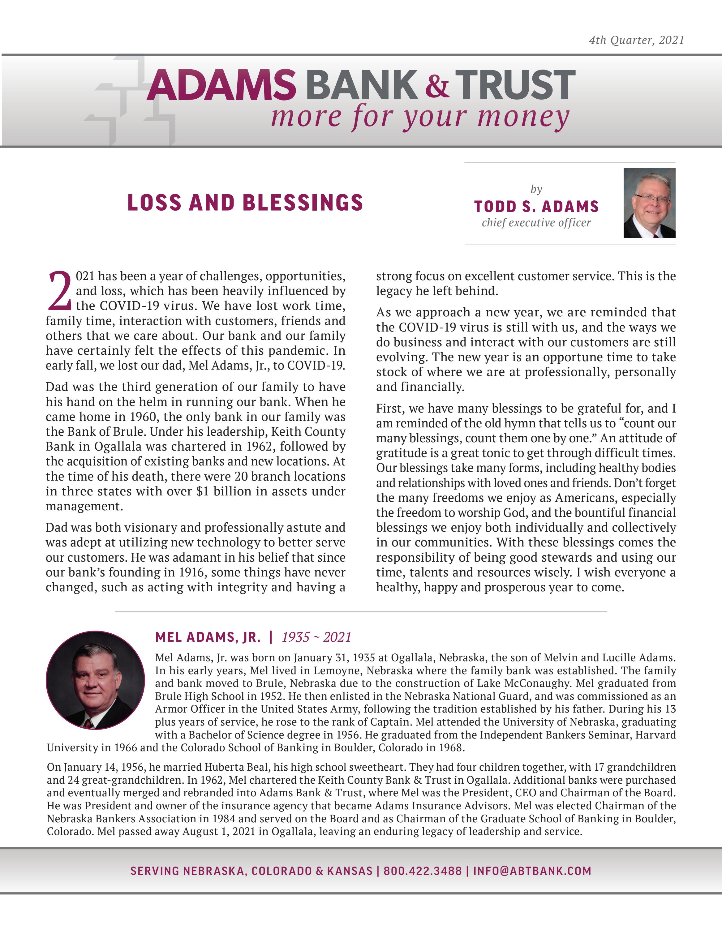 More For Your Money Adams Bank & Trust Newsletter 4th Quarter 2021