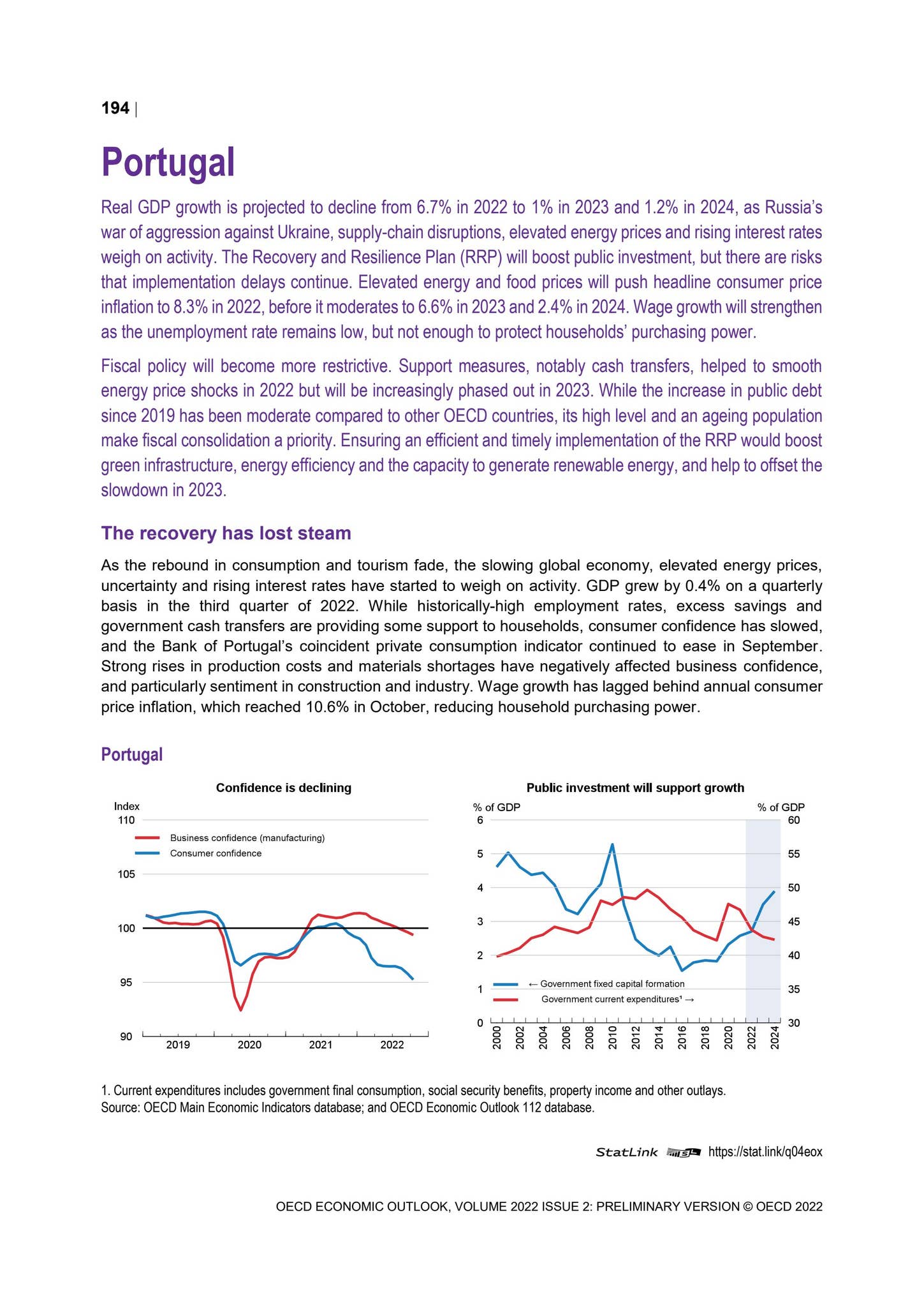Portugal projection note OECD Economic Outlook November 2022 by OECD ...