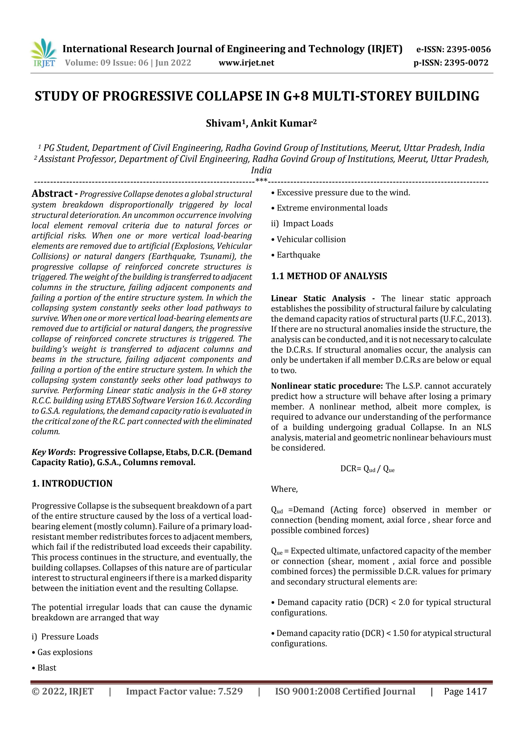 Study Of Progressive Collapse In G 8 Multi Storey Building By Irjet Study Of Progressive Collapse In G 8 Multi Storey Building By Irjet