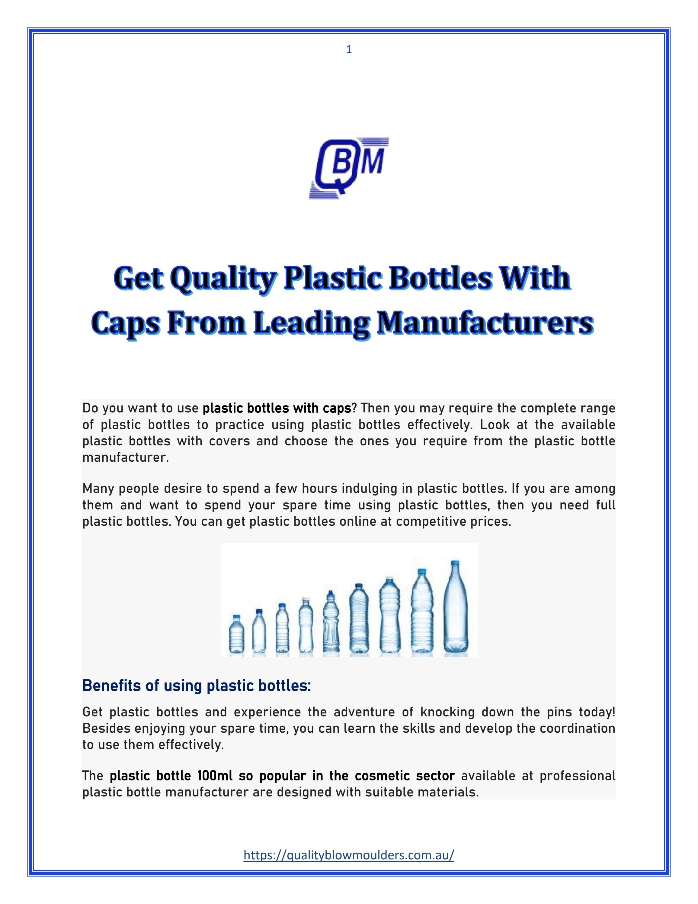 Get Quality Plastic Bottles With Caps From Leading Manufacturers by