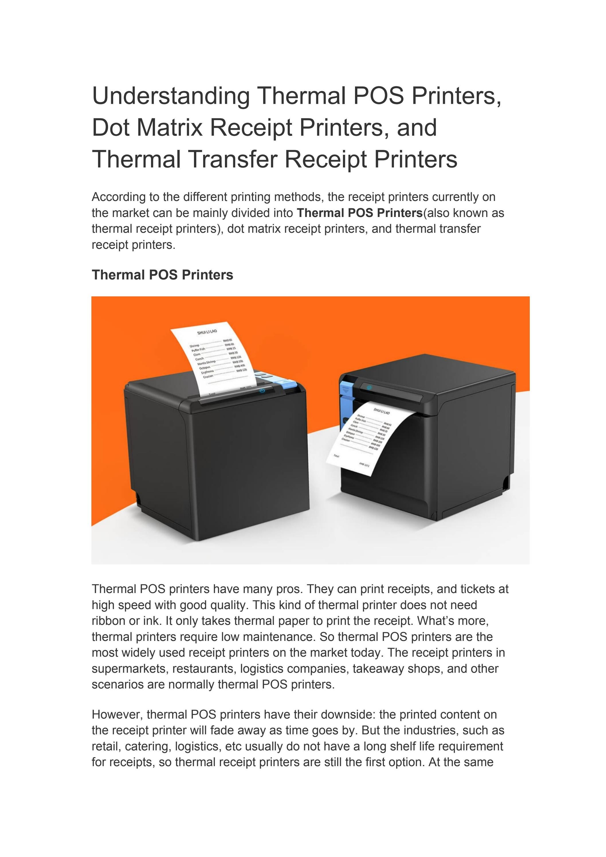 Understanding Thermal POS Printers, Dot Matrix Receipt Printers, and