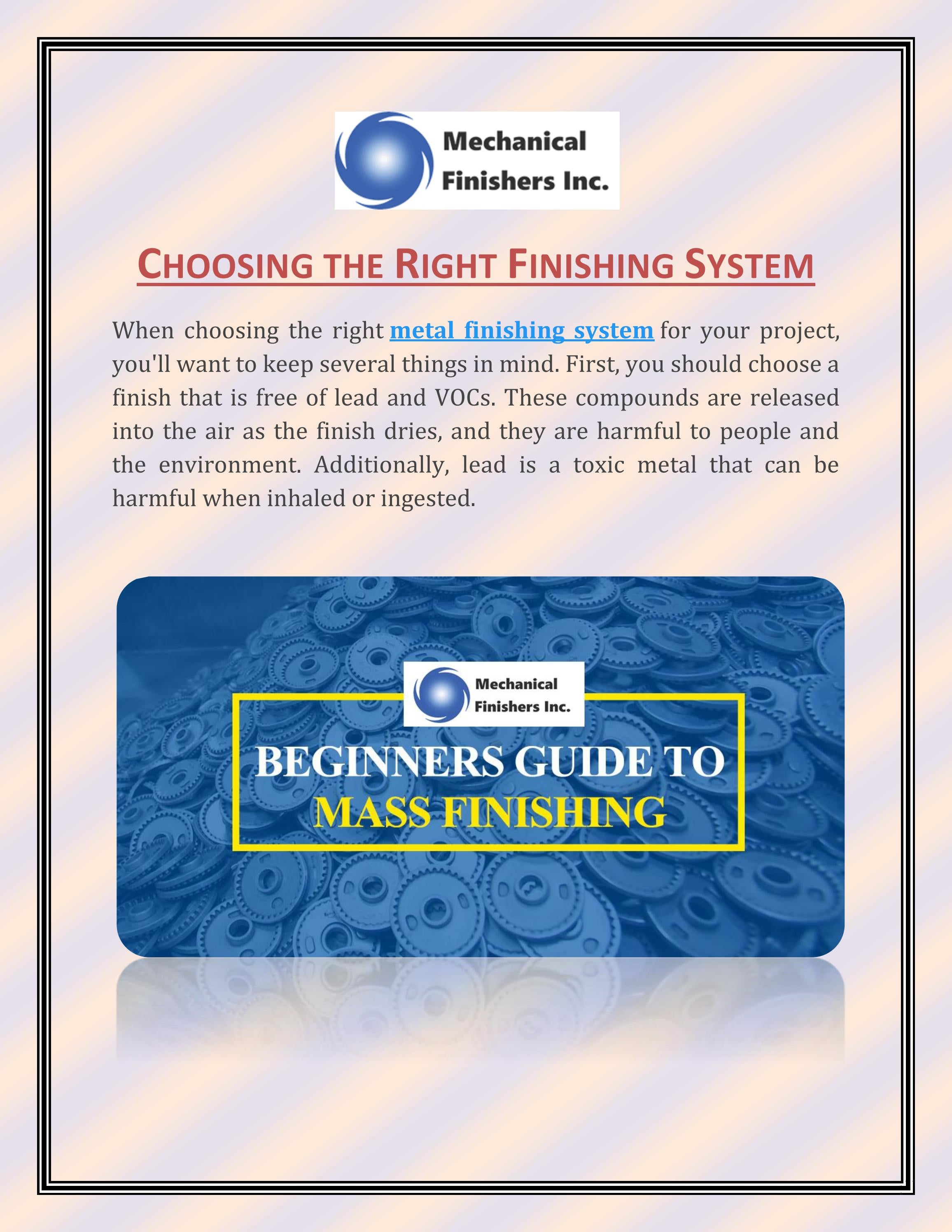 Choosing the Right Finishing System by Mechanical Finishers Inc Issuu