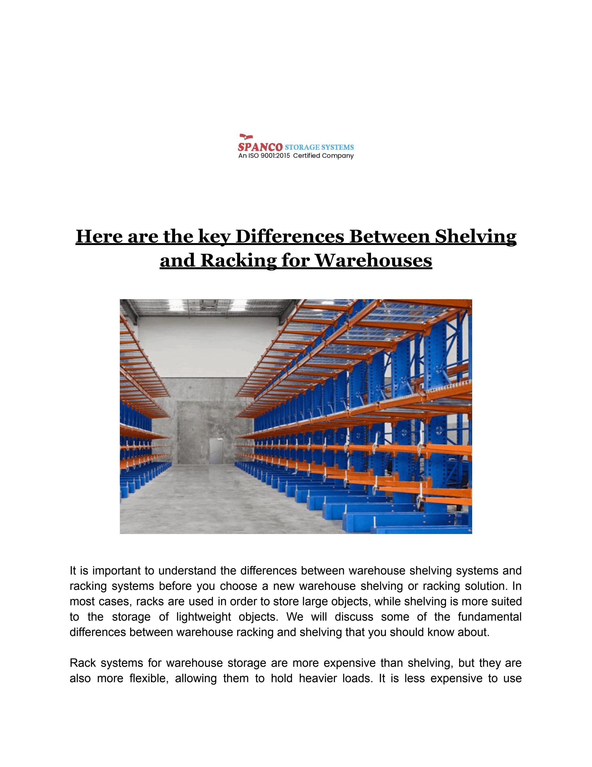 Here are the key Differences Between Shelving and Racking for