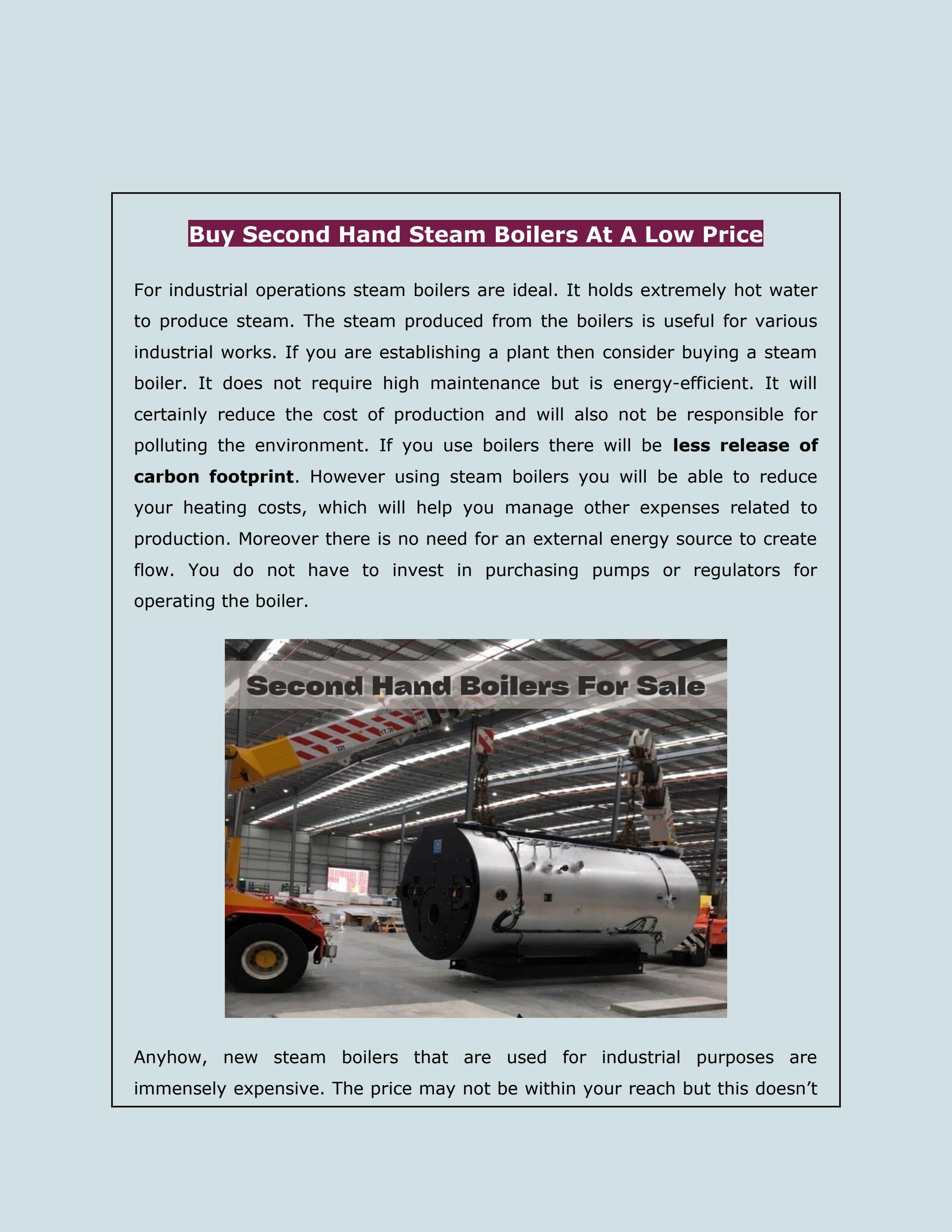 Buy Second Hand Steam Boilers At A Low Price by O’Brien Boiler Services