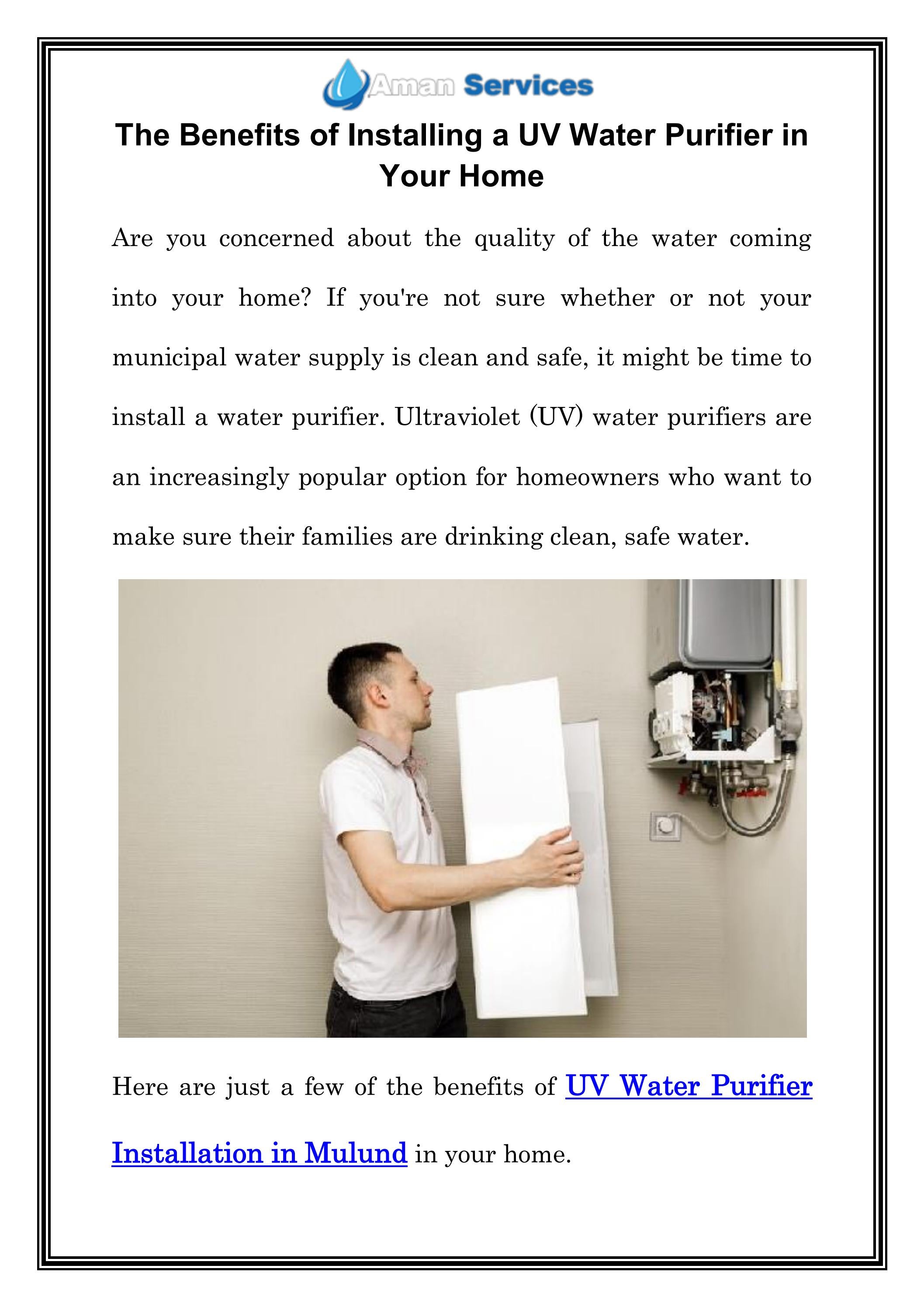 The Benefits of Installing a UV Water Purifier in Your Home by