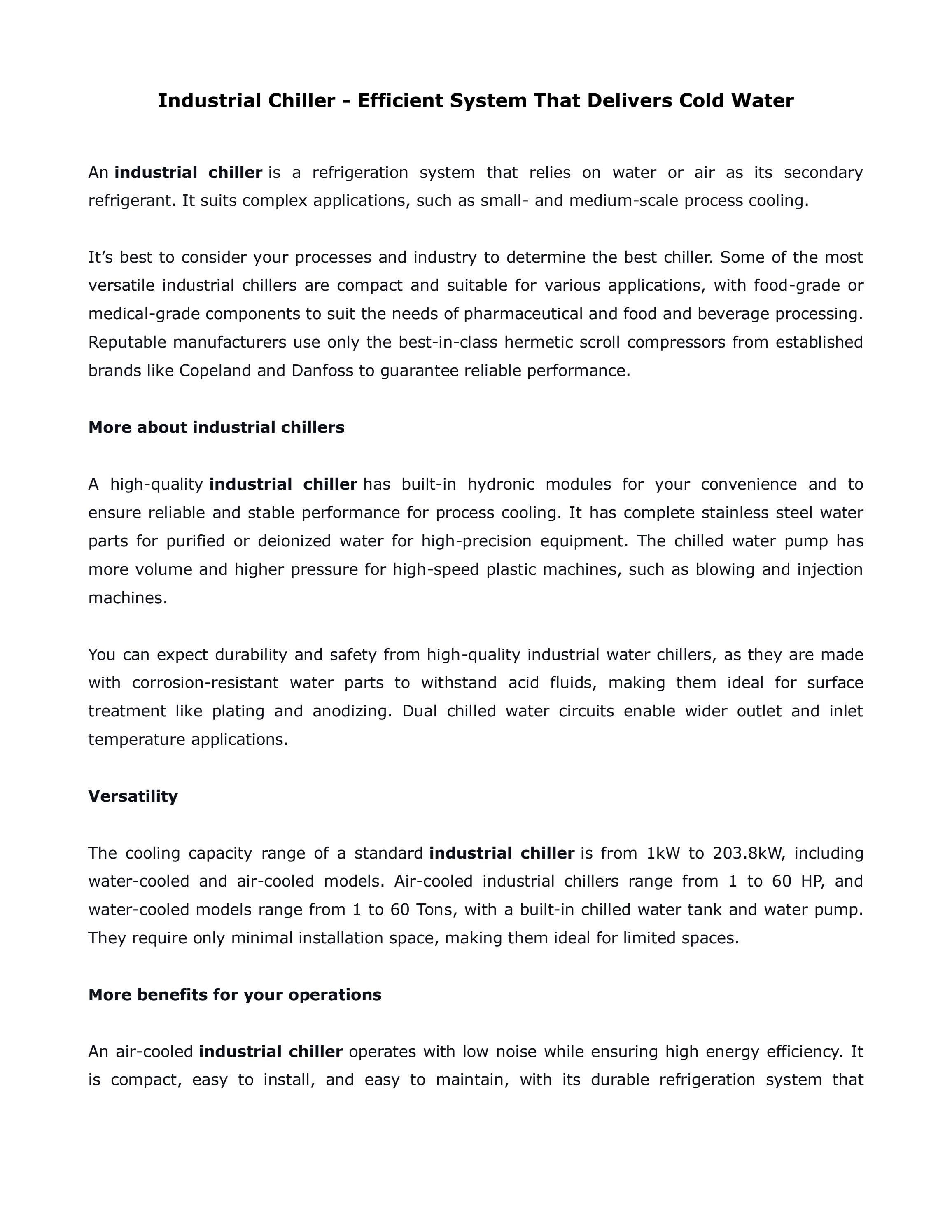 Industrial Chiller Efficient System That Delivers Cold Water by SENHO