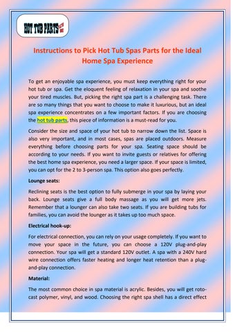 Instructions to Pick Hot Tub Spas Parts for the Ideal Home Spa