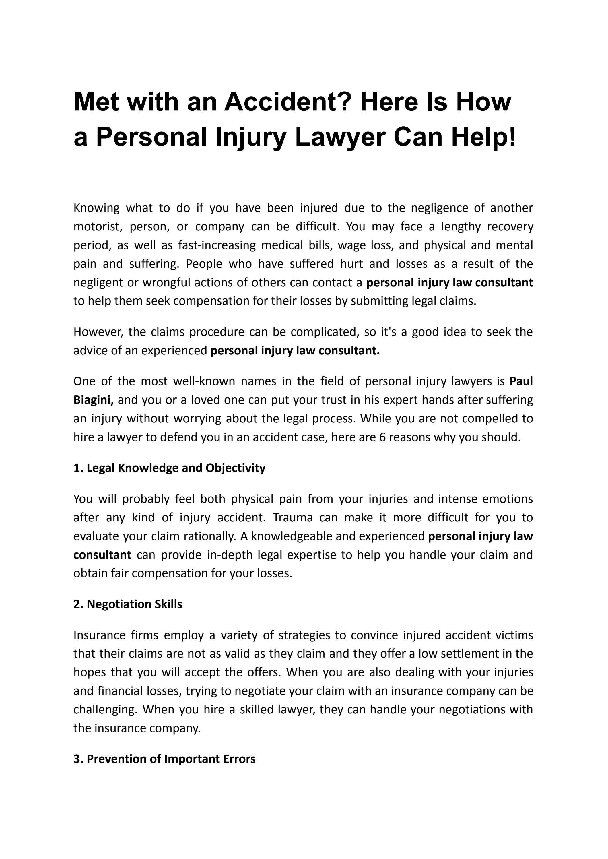 Met with an Accident? Here Is How a Personal Injury Lawyer Can Help! by