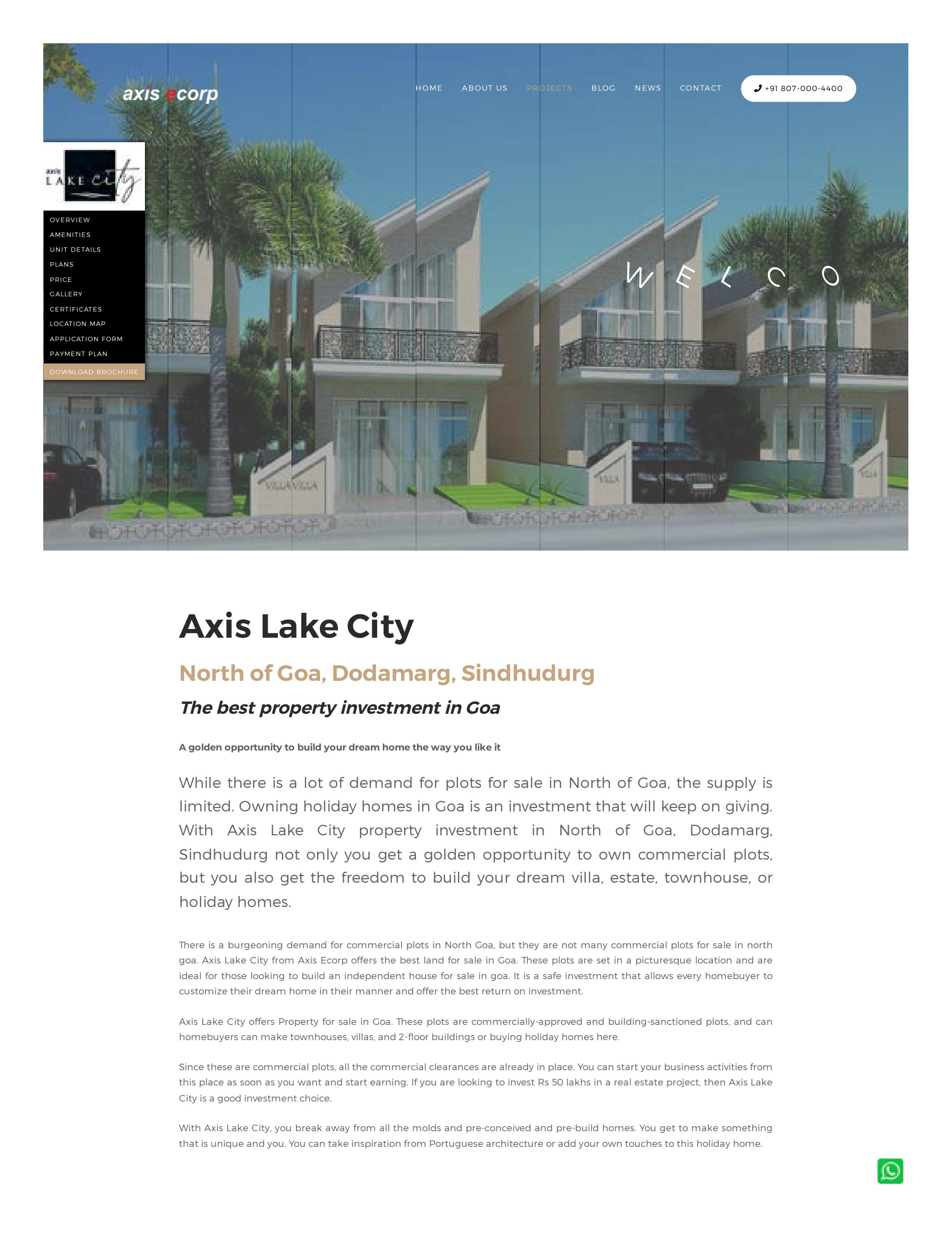 Independent house for sale in Goa Axis lake city by Axisecorp
