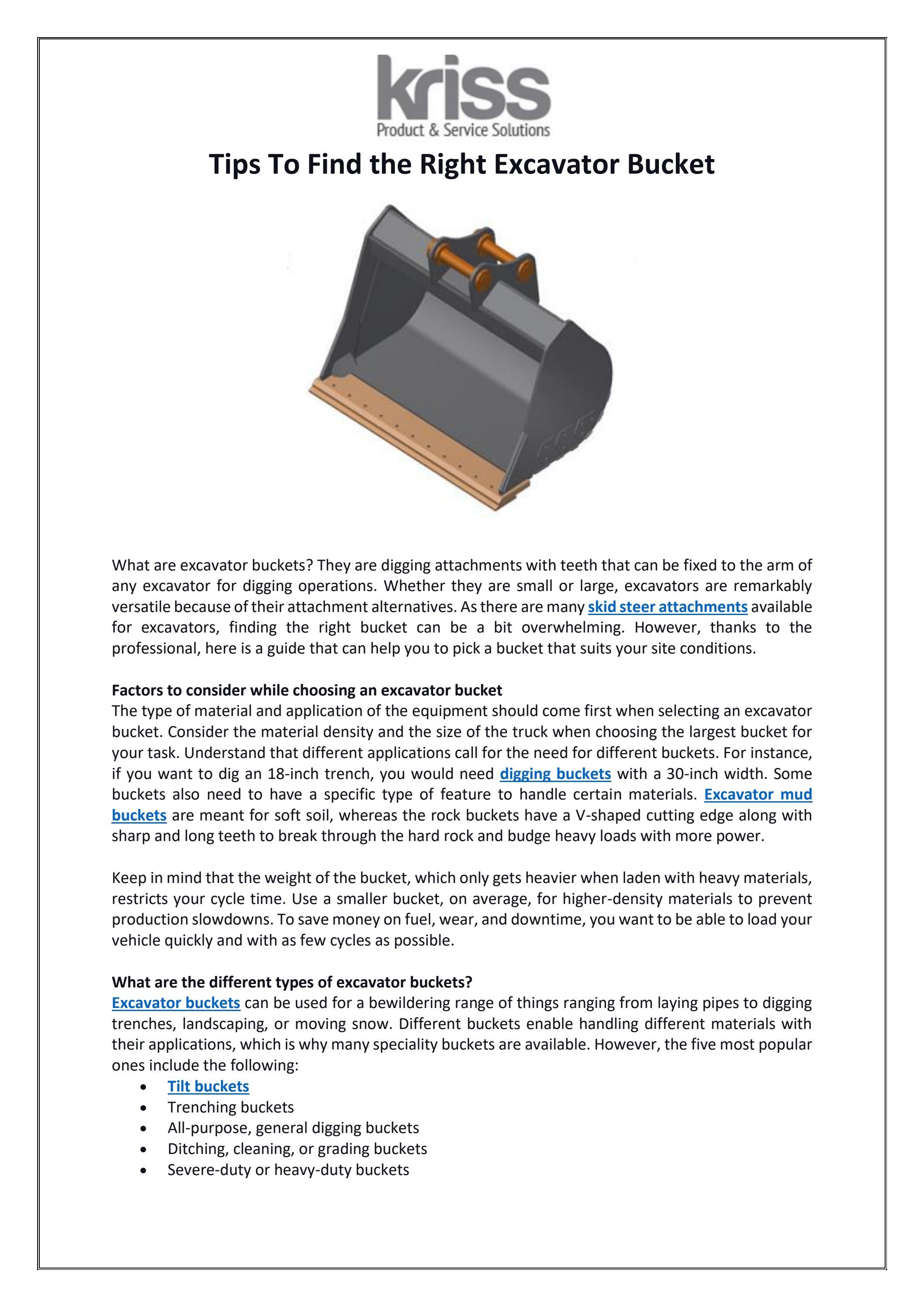 Tips to find the right excavator bucket by Kriss Solutions Issuu