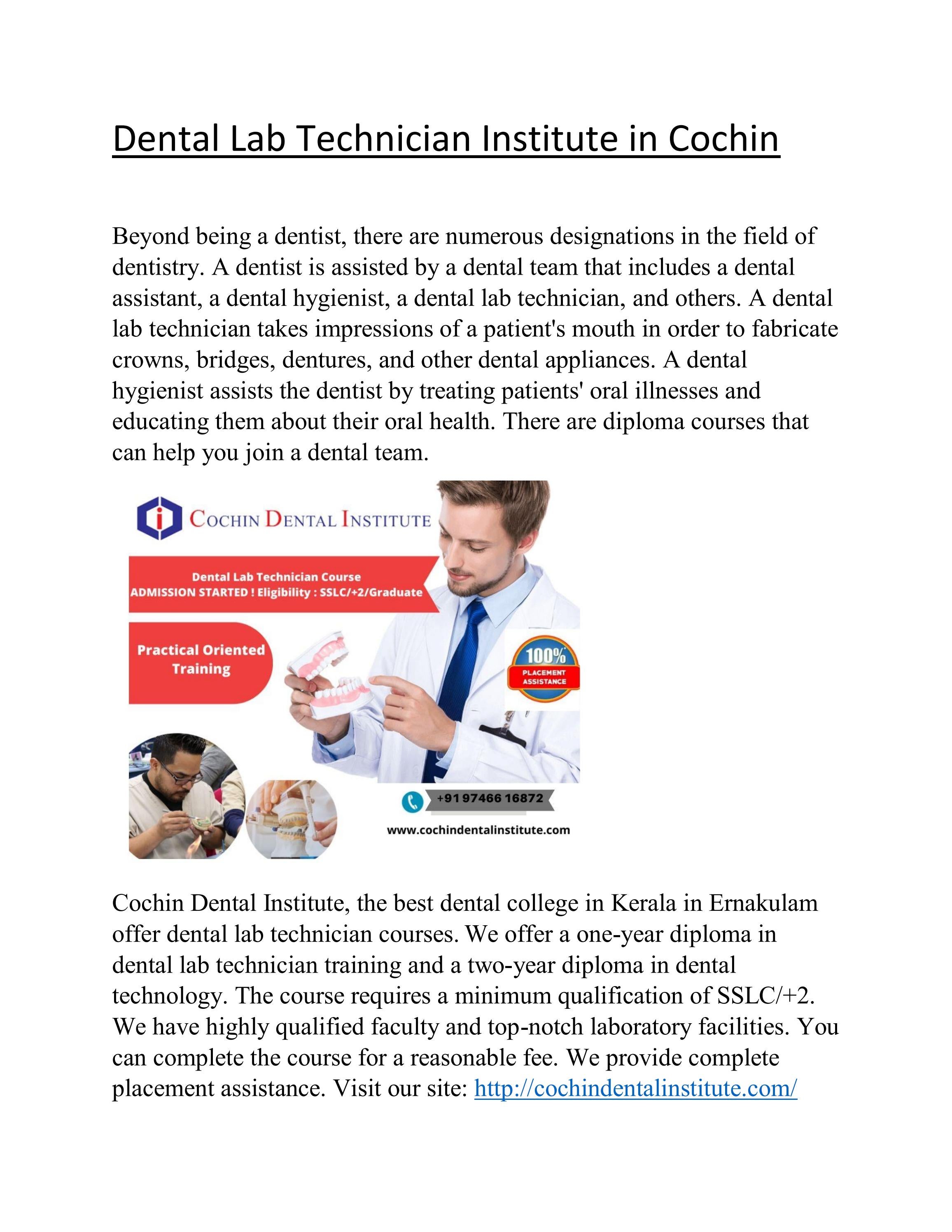 Dental Lab Technician Institute in Cochin by CochinDentalInstitute Issuu