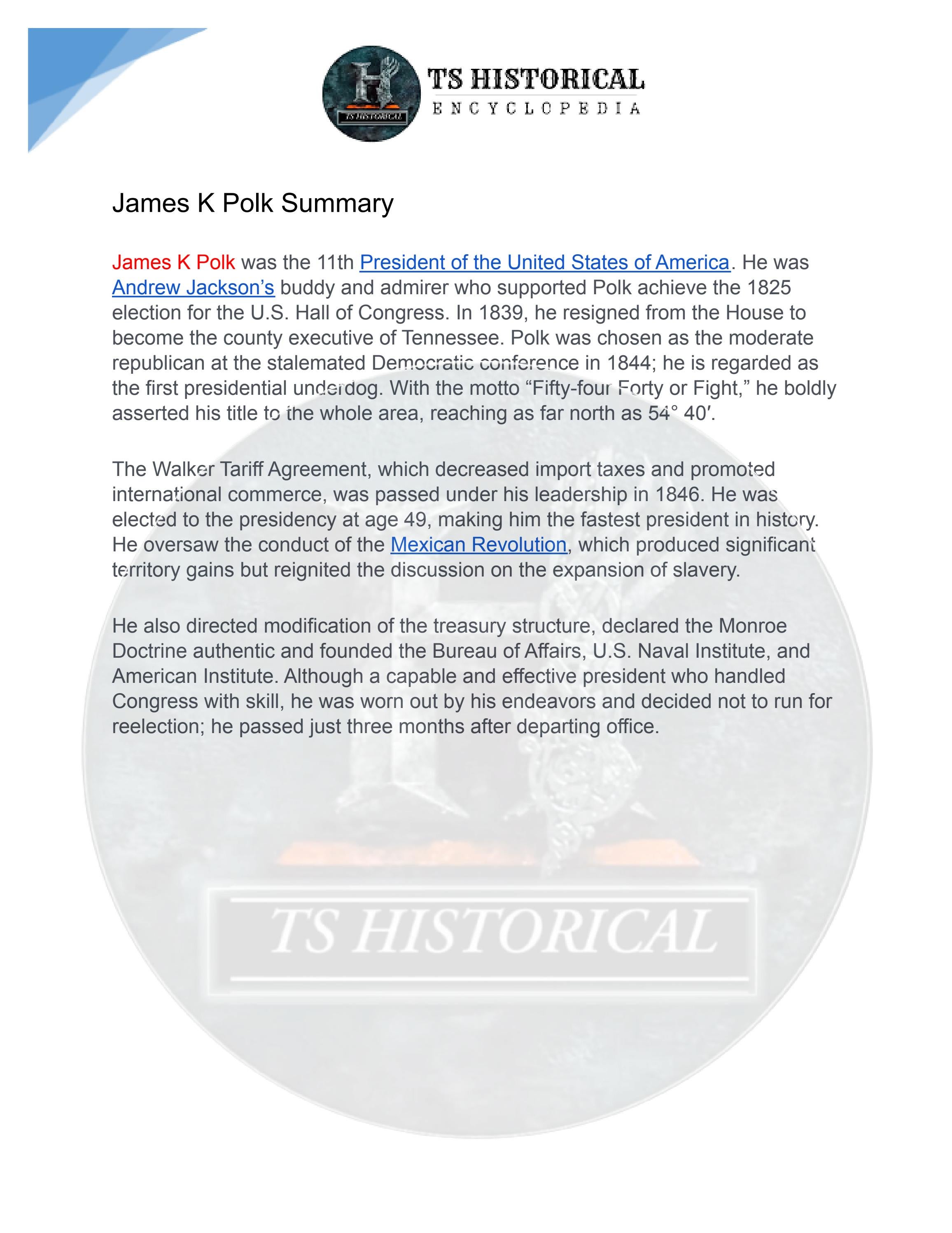 James K Polk Presidency, Facts & Death by TS HISTORICAL Issuu