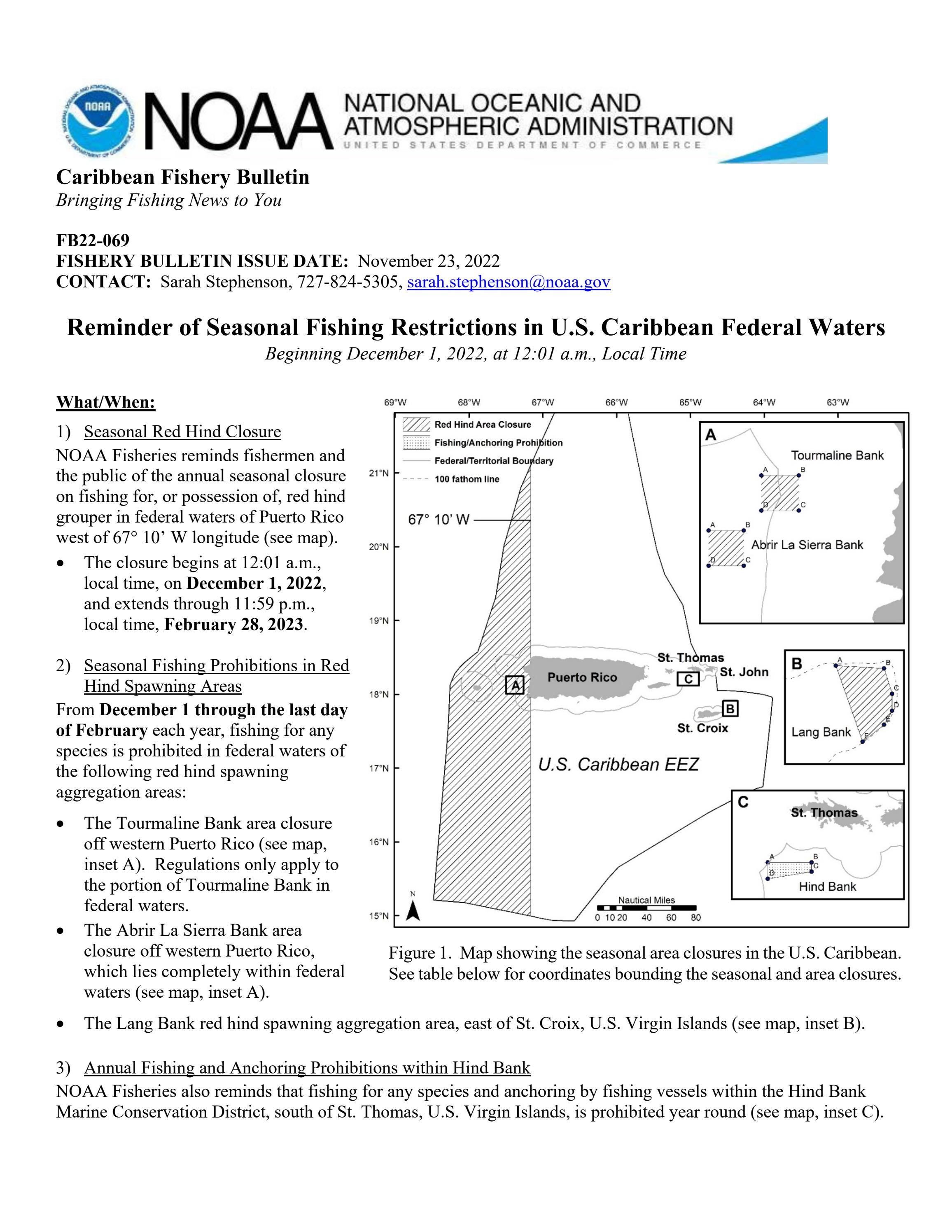 Seasonal Fishing Restrictions for Red Hind in Caribbean Federal Waters