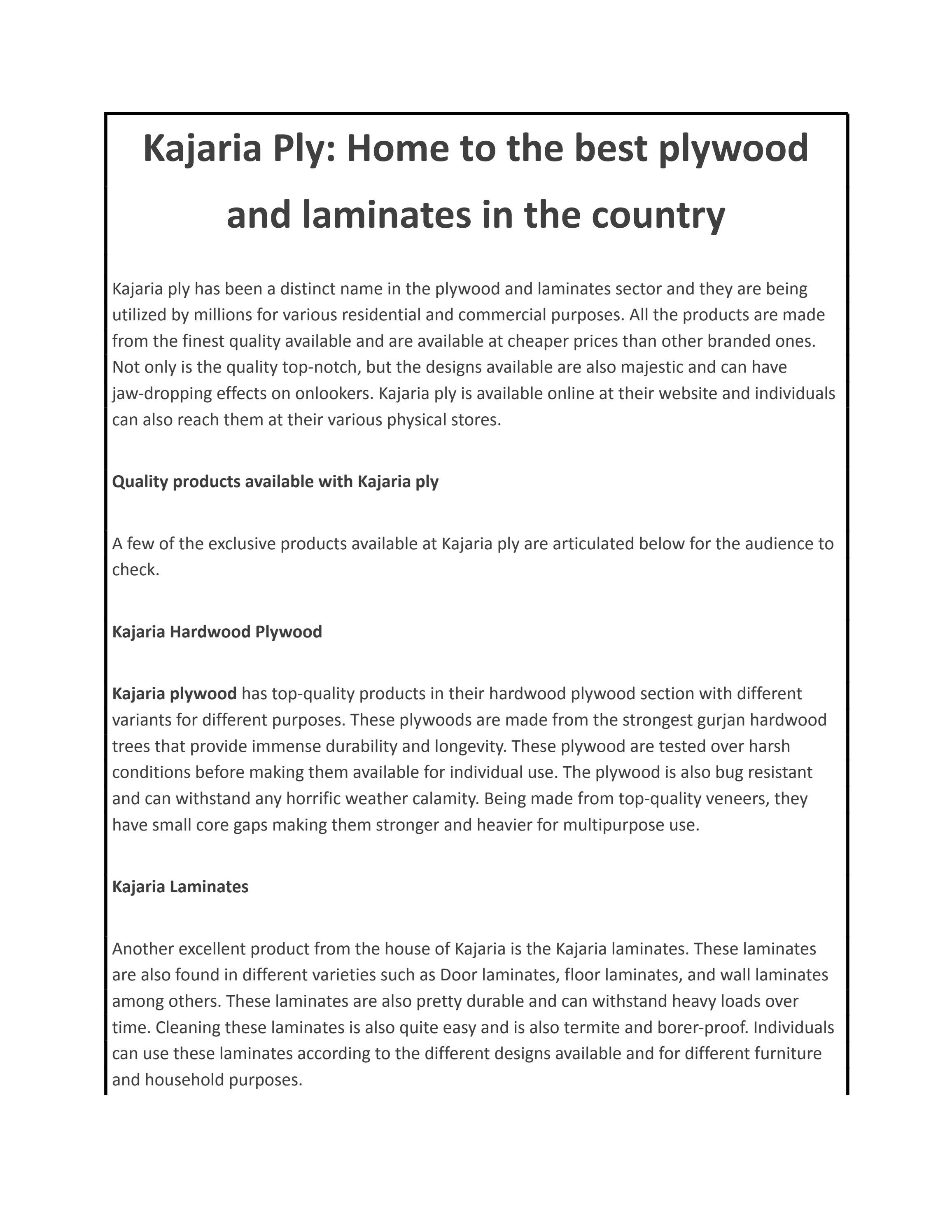 Kajaria Ply Home to the best plywood and laminates in the country by