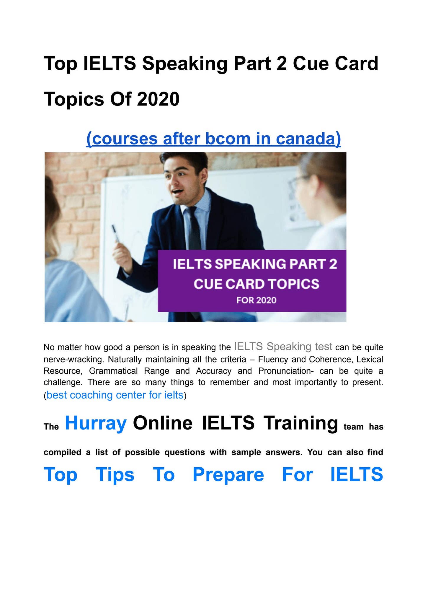 Top IELTS Speaking Part 2 Cue Card Topics Of 2020 by hurray edutech - Issuu
