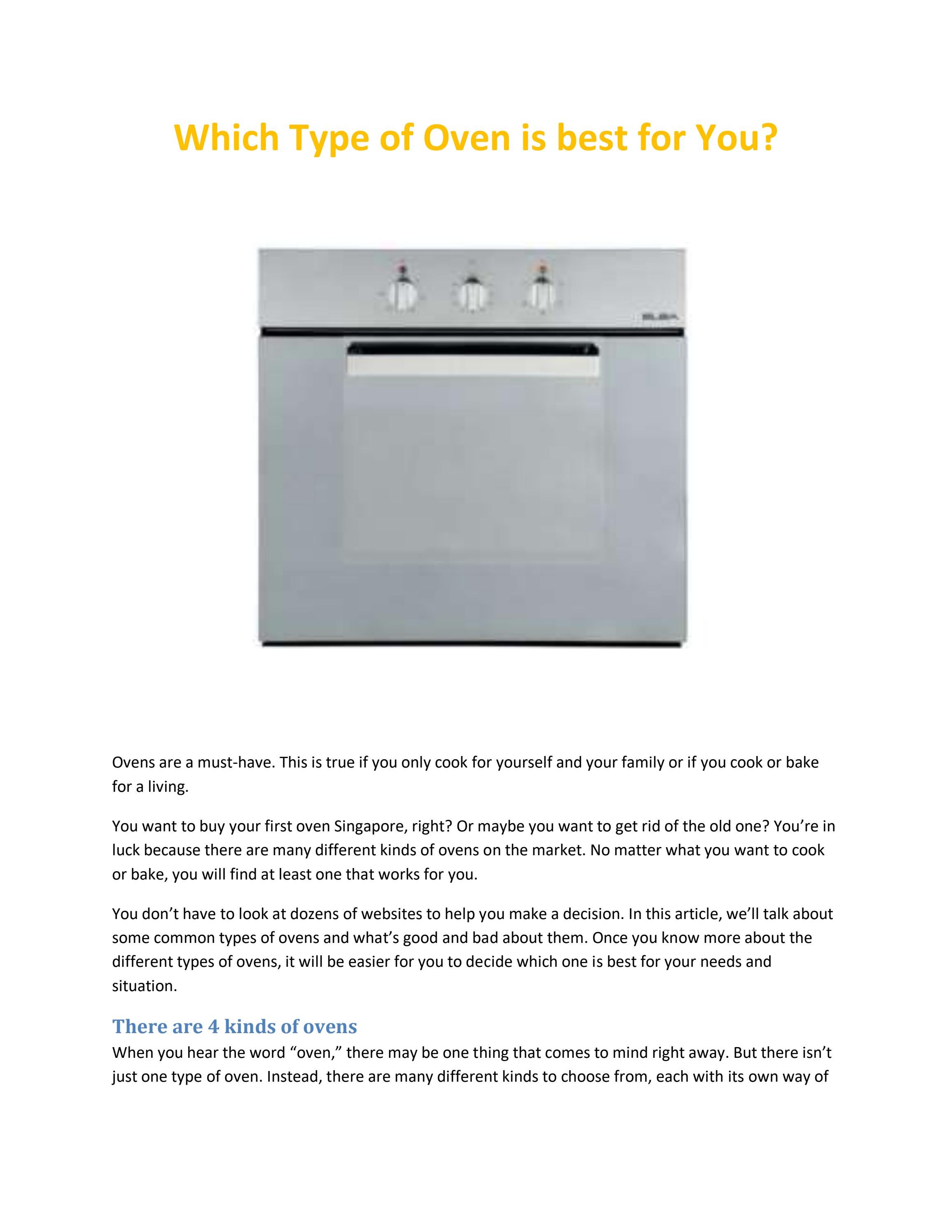 Which Type of Oven is Best For You? by elbasingapore Issuu