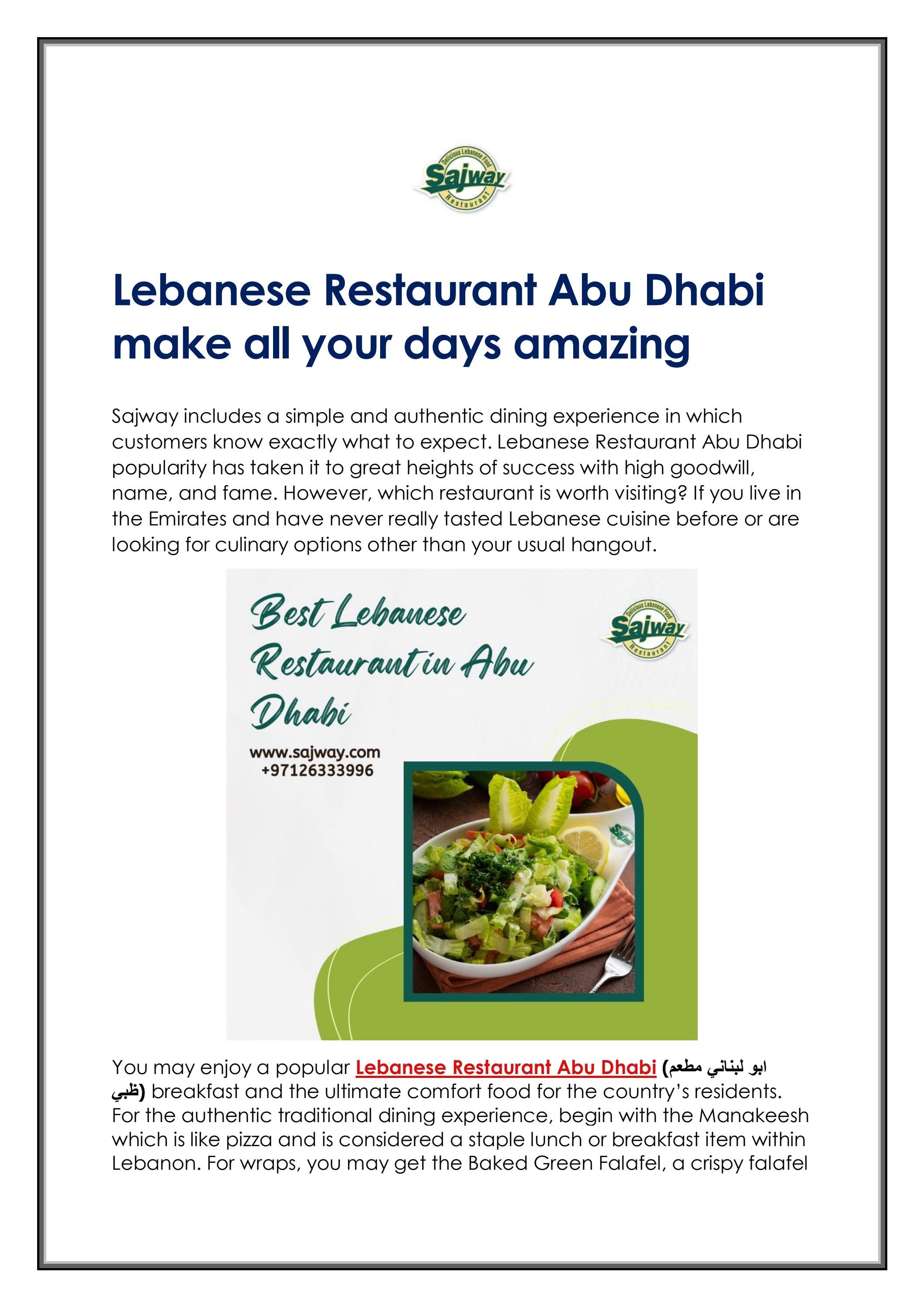Lebanese Restaurant Abu Dhabi make all your days a