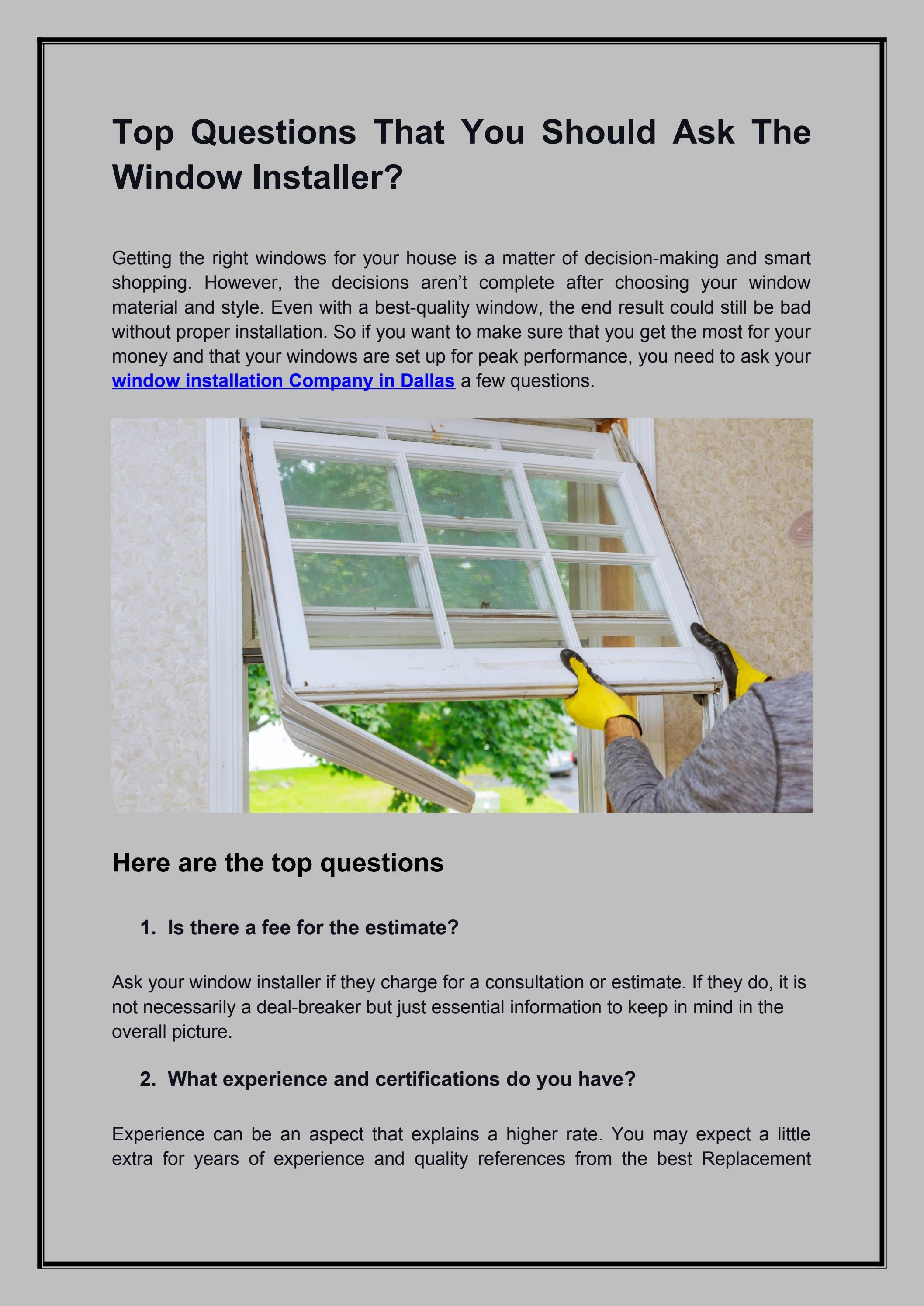 Top Questions That You Should Ask The Window Installer? by American