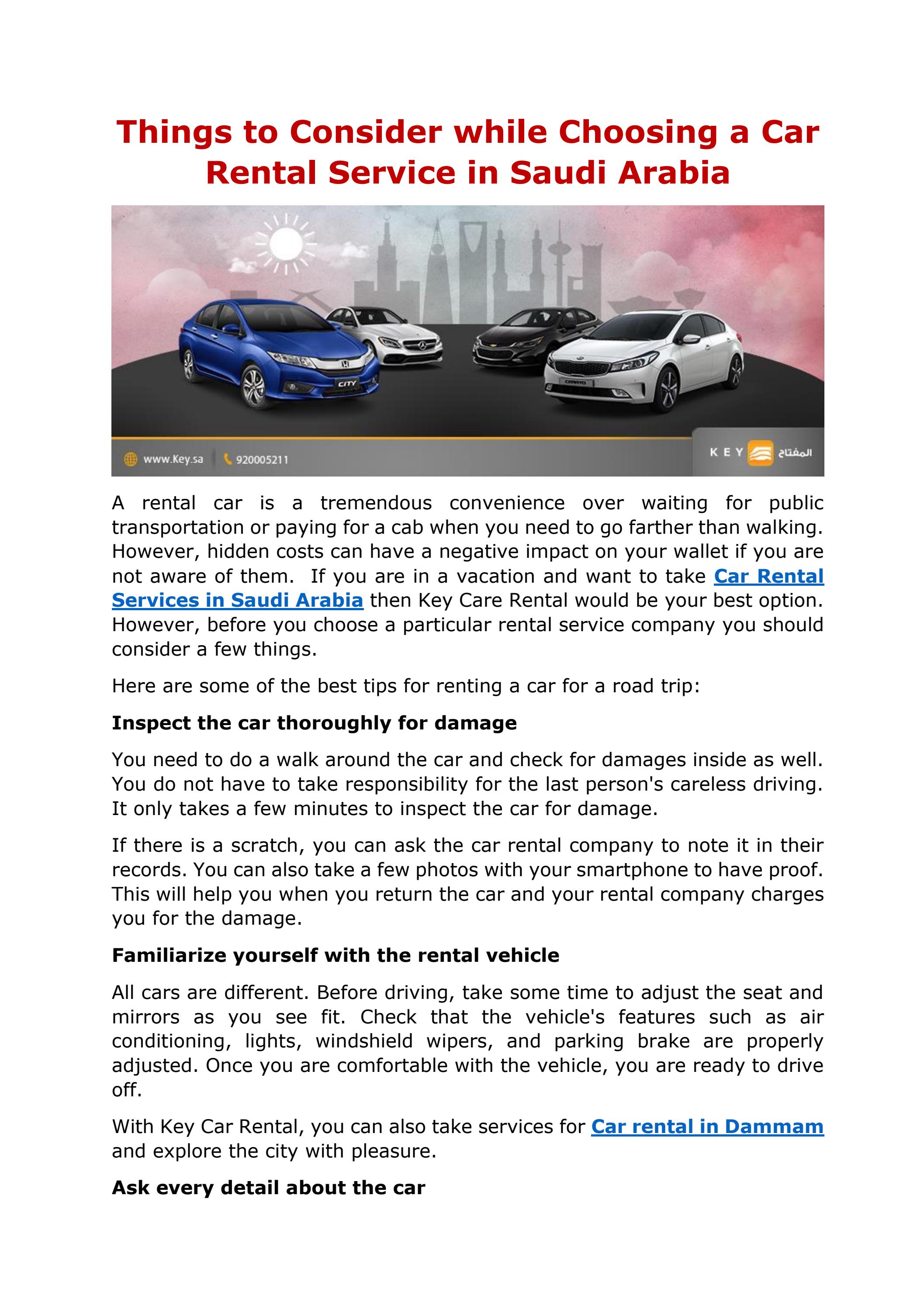 Things to Consider while Choosing a Car Rental Service in Saudi Arabia