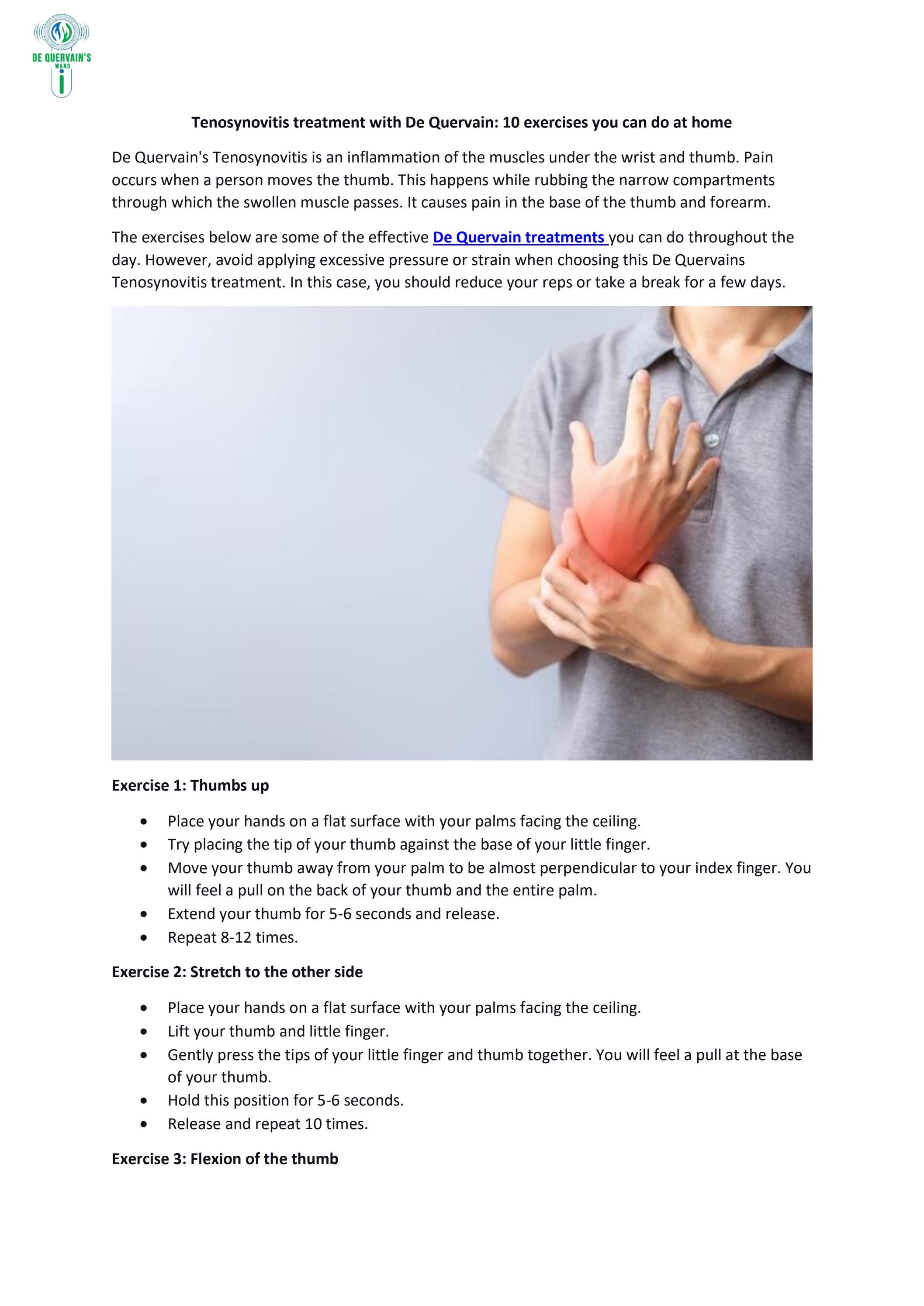 Tenosynovitis treatment with De Quervain 10 exercises you can do at