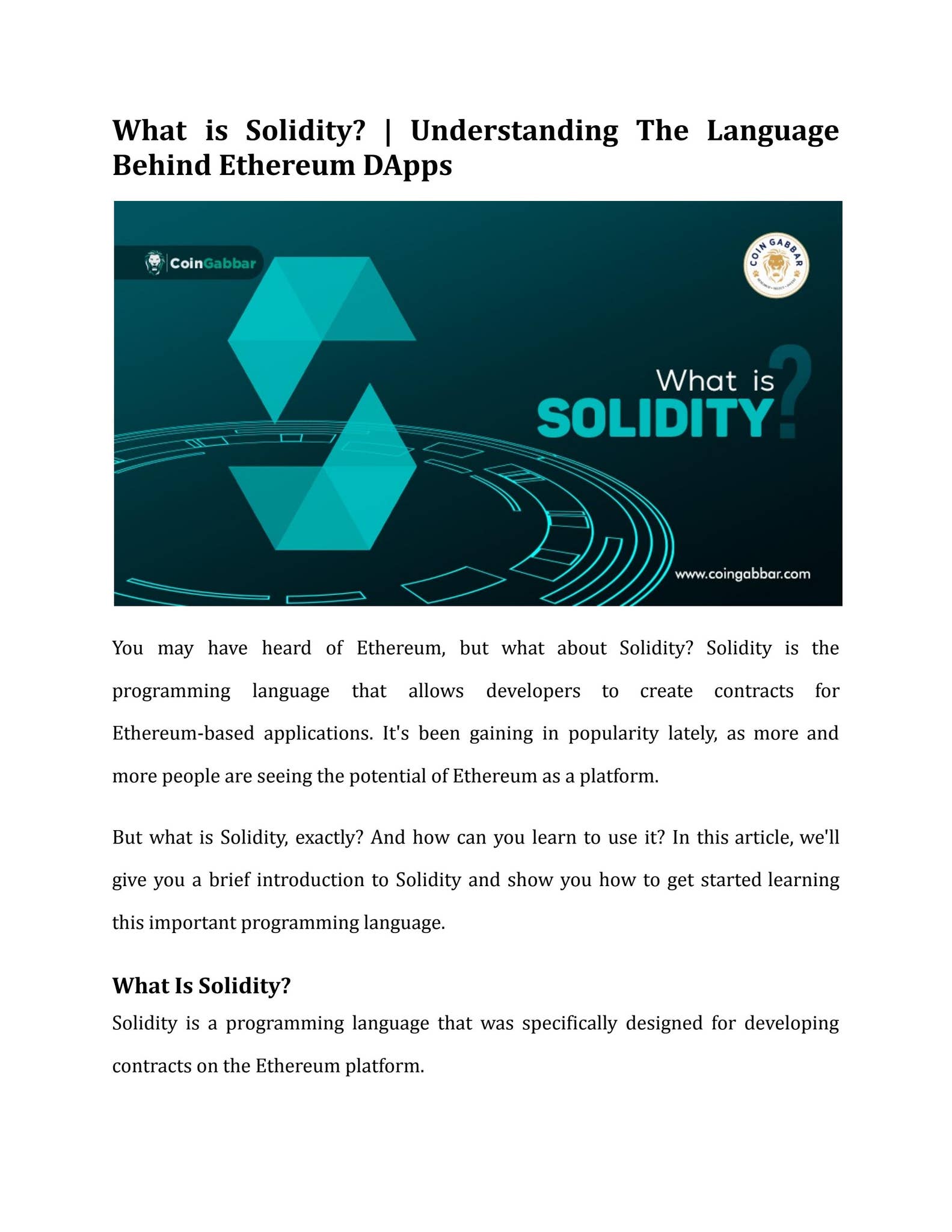 What is Solidity? | Understanding The Language Behind Ethereum DApps by  coin gabbar - Issuu